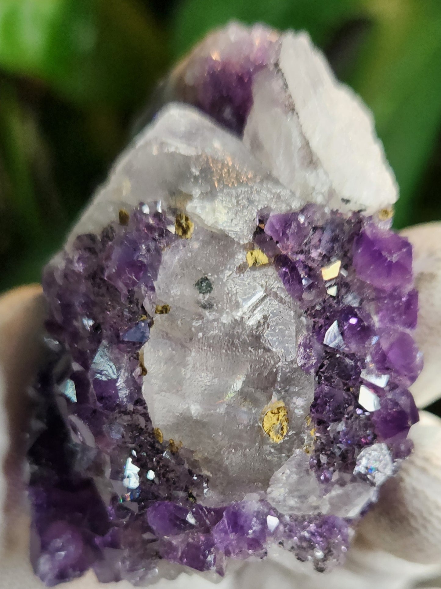 Stunning Dark Purple Brazil Amethyst with Large Calcite Crystal – Collector Grade Healing Stone for Home Décor & Energy Work