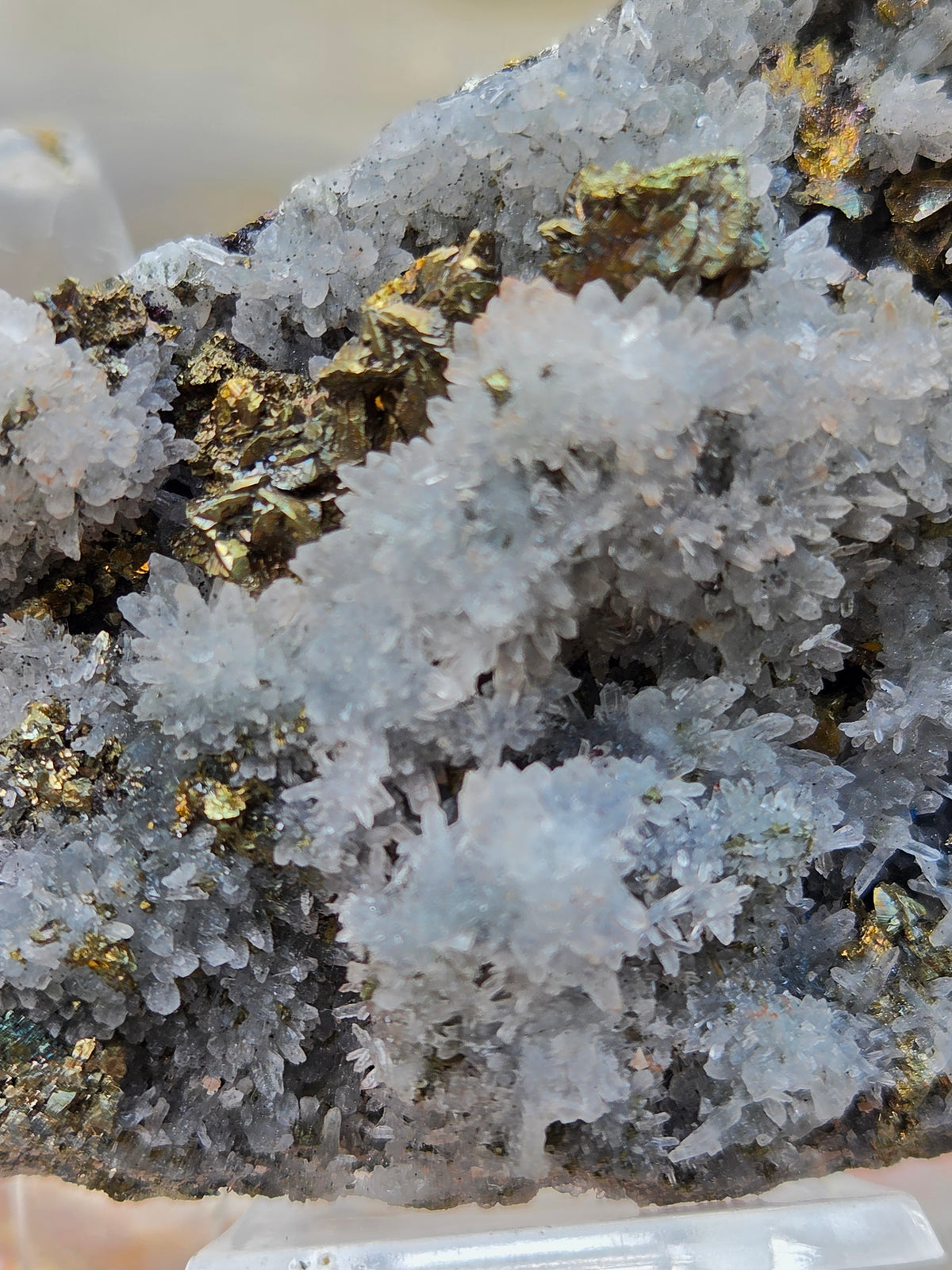 Flower Quartz with Pyrite on Sphalerite | Quartz Crystal Cluster