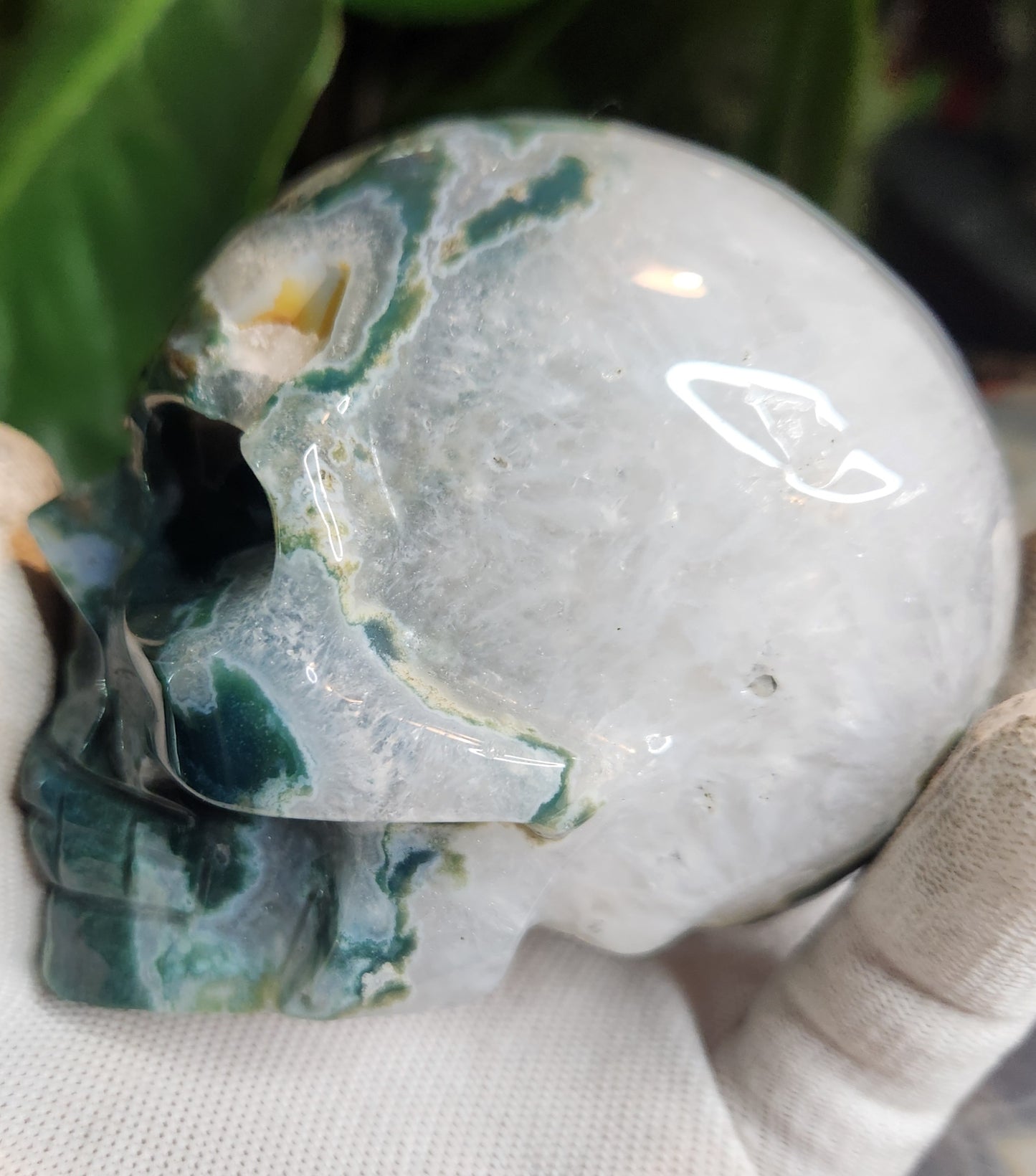 Hand-Carved Moss Agate Skull | Natural Green Chalcedony Crystal Skull | Grounding & Earth Energy Stone
