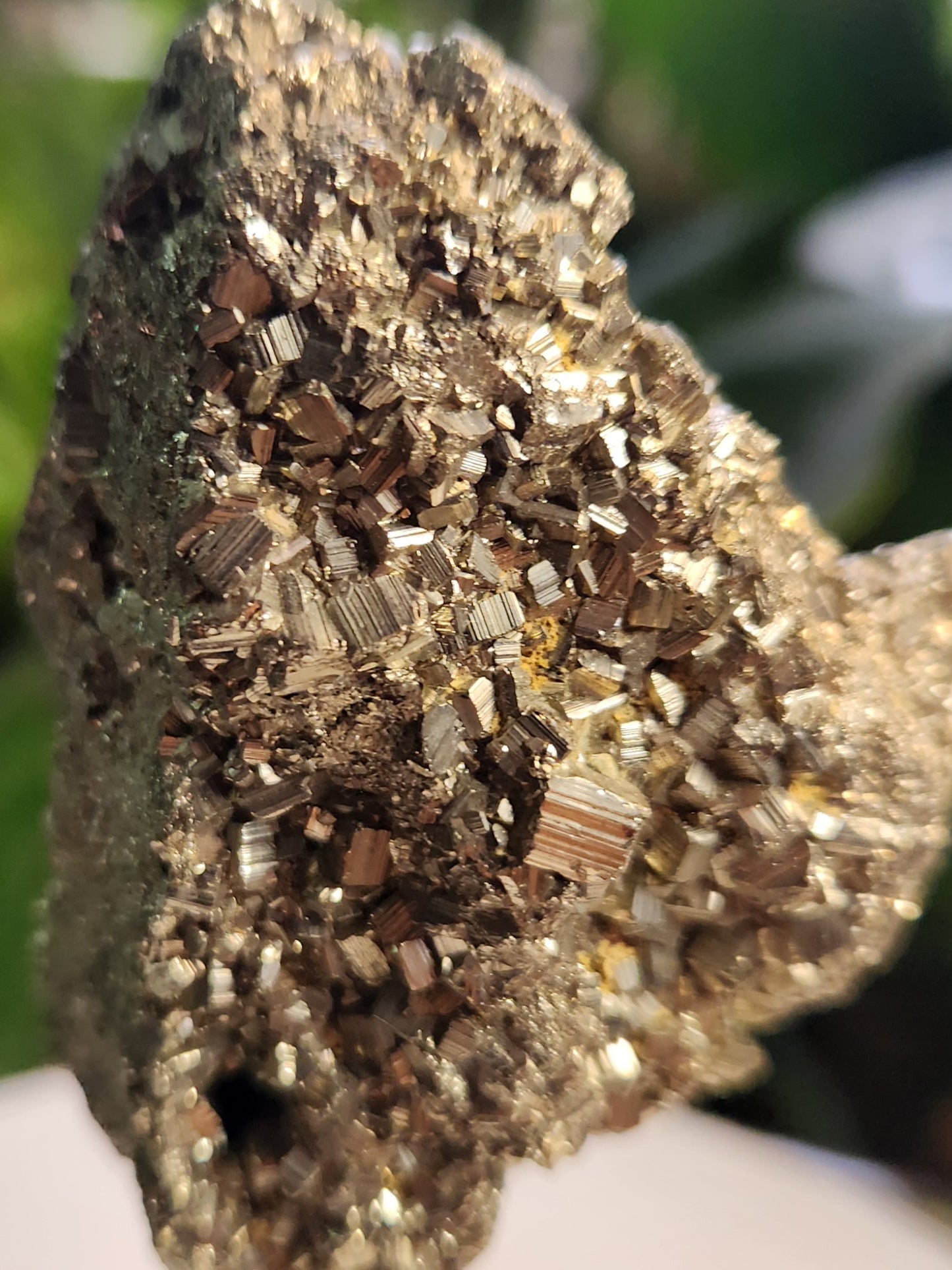 Pyrite Crystal Cluster on Metal Display Stand – Natural Abundance & Protection Stone