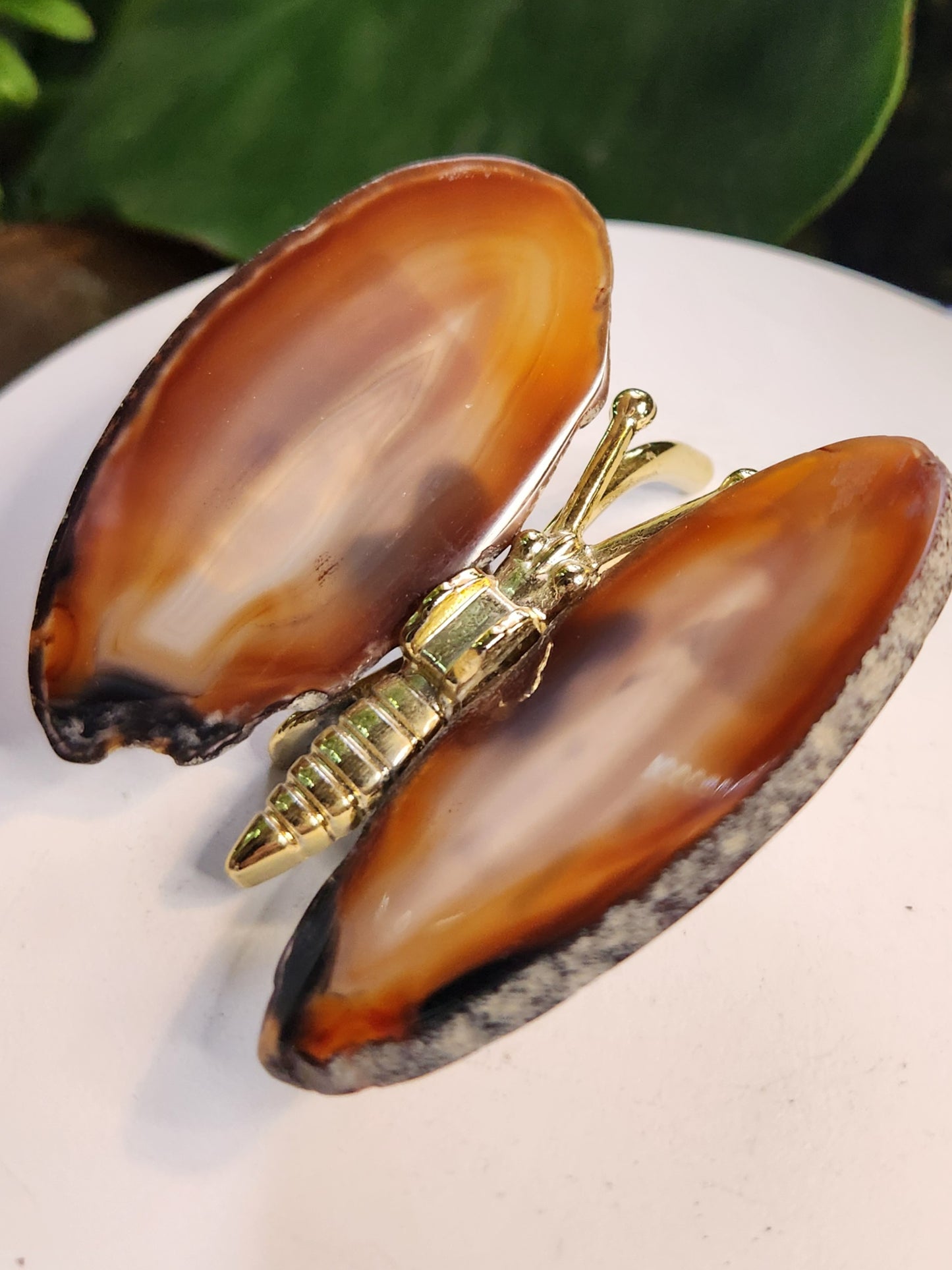 Natural Banded Agate Butterfly – Polished Agate Wings on Metal Body