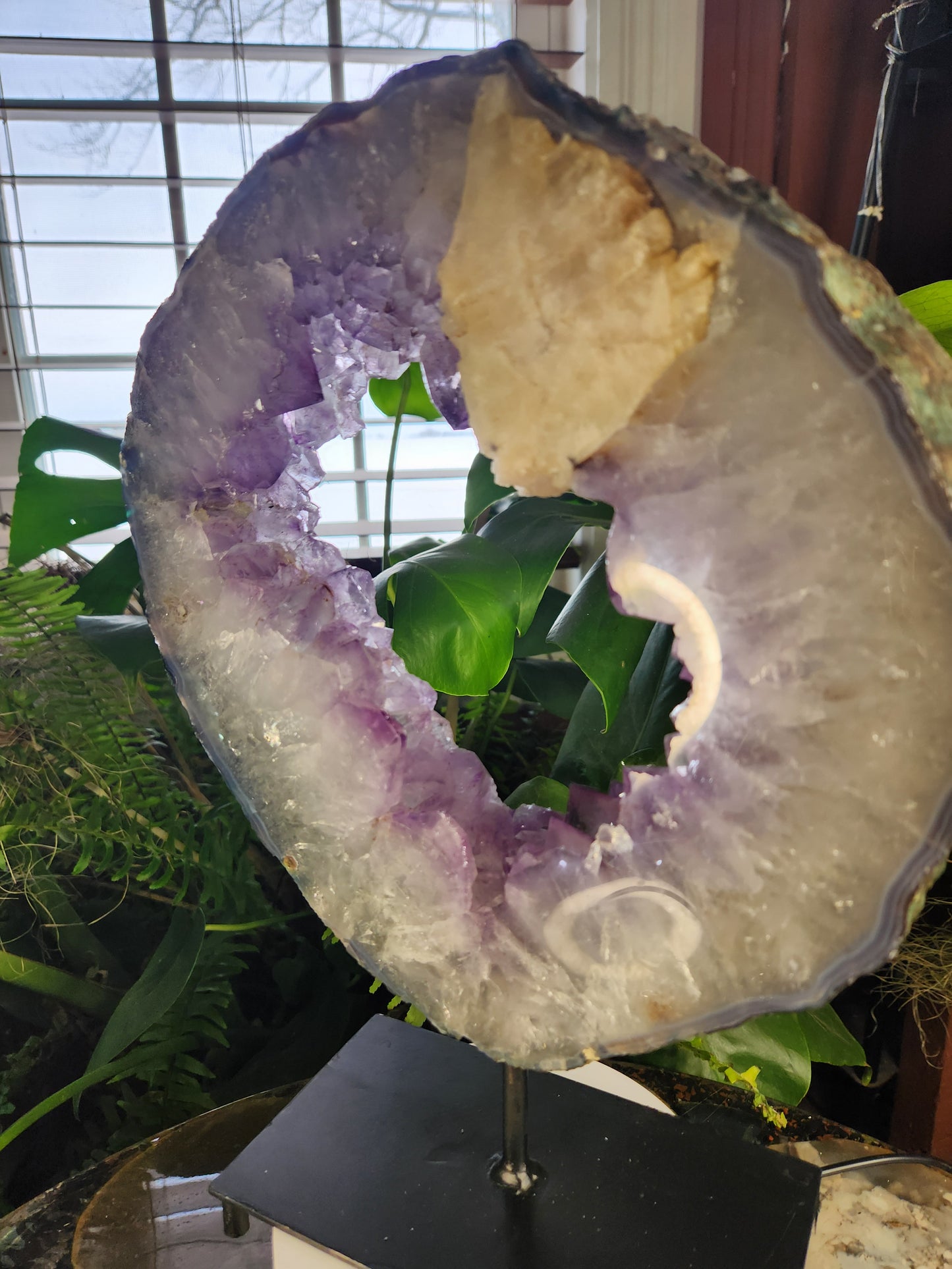 Powerful Amethyst Portal Ring – with Large Calcite Inclusion - Gateway to Higher Realms, Calming Serenity & Emotional Balance Crystal