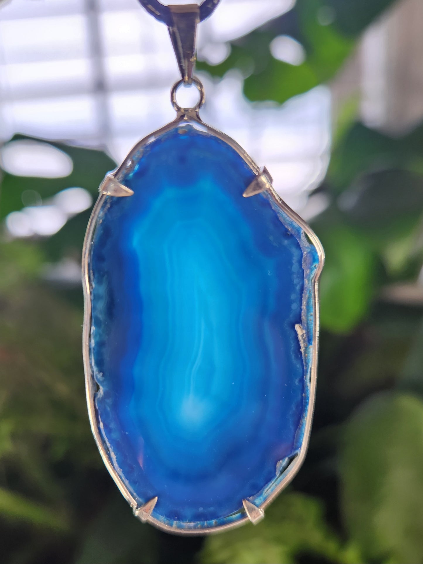 Blue Agate Slice Necklace | Agate Slab Pendant | Crystal Necklace | Boho Stone Jewelry | Healing Agate Necklace