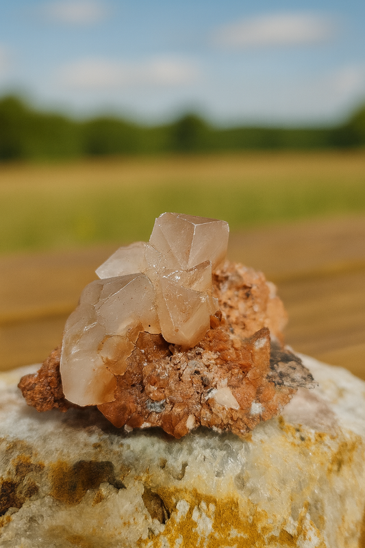 Natural Red Phantom Calcite Crystal Cluster on Matrix – Rare Red Phantom Formation | Raw Mineral Specimen | Healing Stone | Collector Crystal