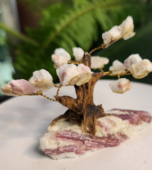 Handmade Pink Tourmaline in White Calcite Crystal Tree | Natural Heart Healing Gemstone Tree | Love & Emotional Balance Decor