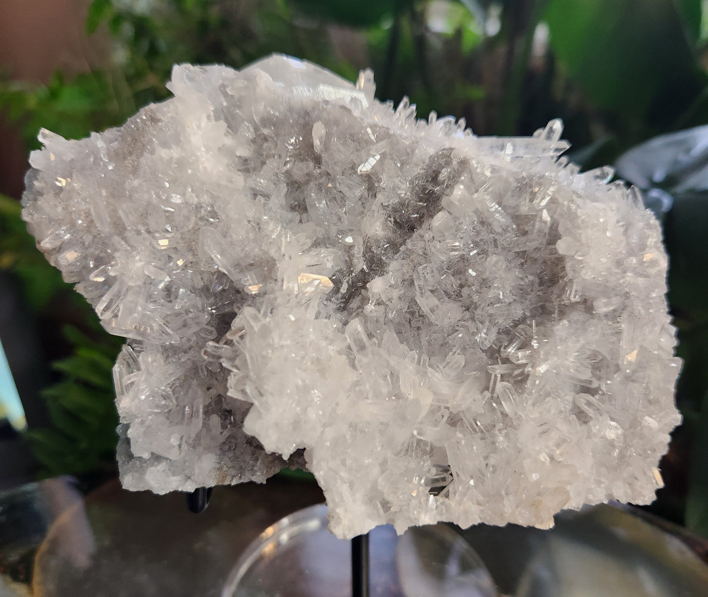 Stunning Natural Calcite Crystal on Flashy Quartz Druzy – White Calcite on Clear Quartz Matrix