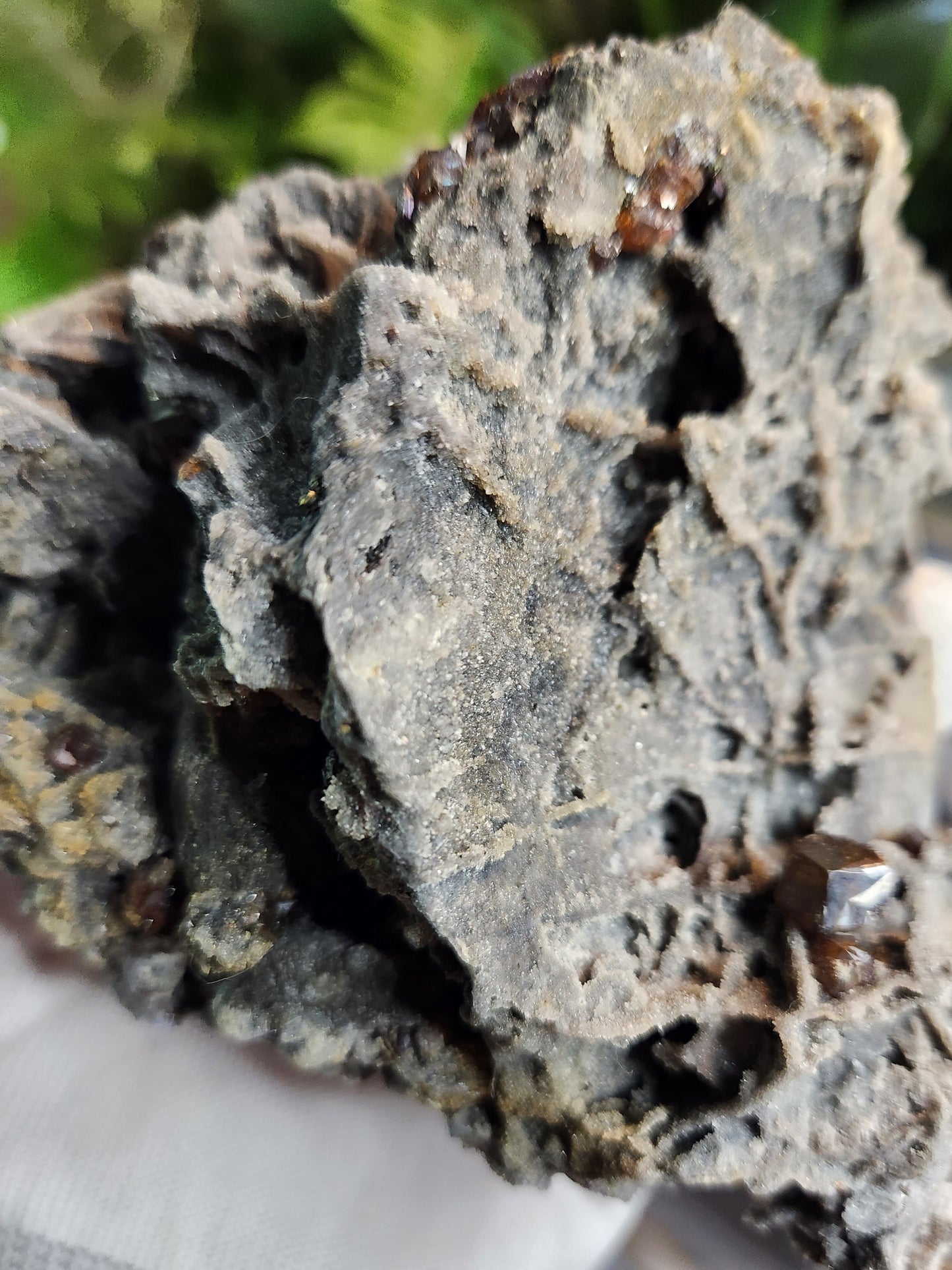 Sphalerite with Garnet Crystals on Matrix – Grounding Zinc Sulfide Mineral with Manifestation Energy