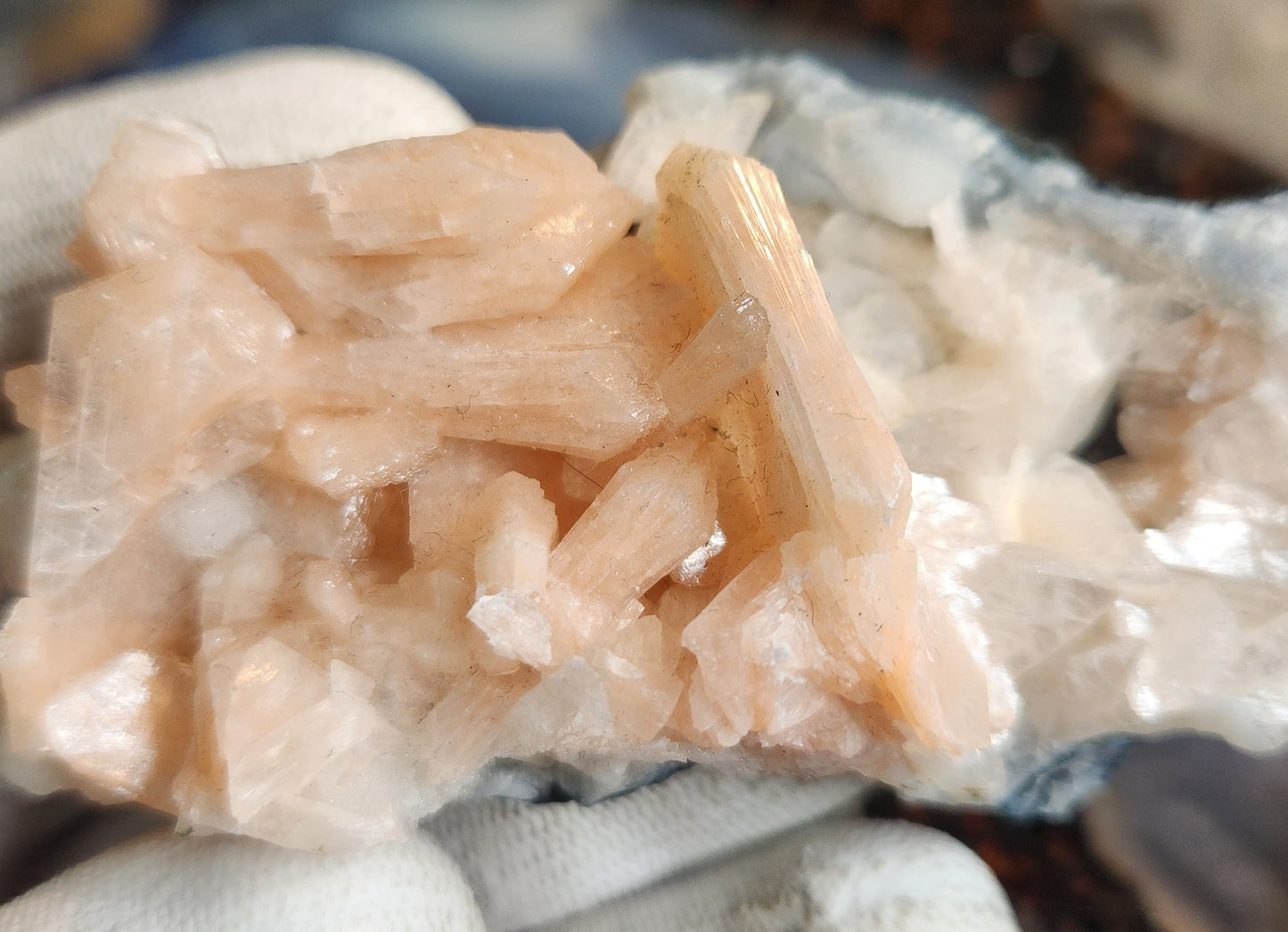 Gorgeous Peach Stilbite with Apophyllite on Matrix | Natural Zeolite Crystal Cluster | India