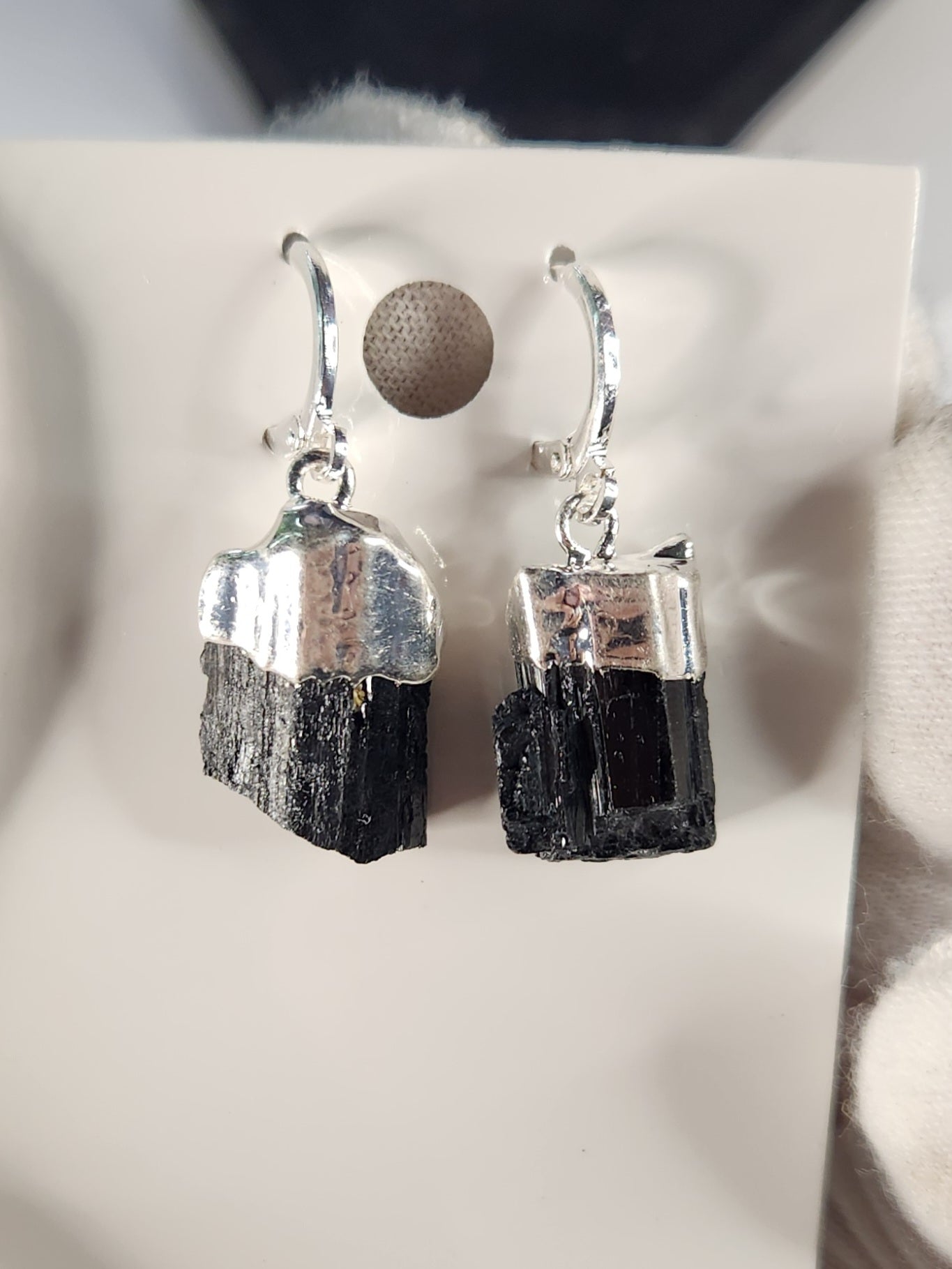 Natural Black Tourmaline Crystal Earrings | Raw Schorl Dangle Earrings | Grounding Protection Stone Jewelry | One of a Kind