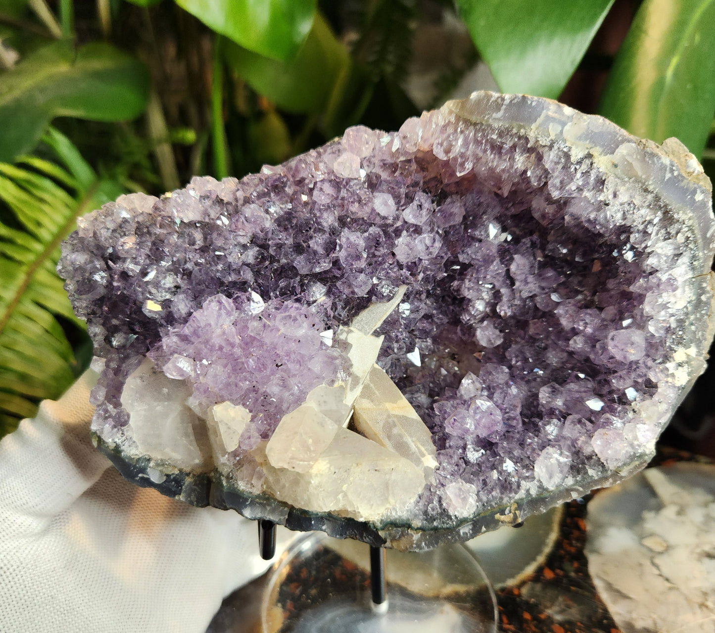 Stunning large Amethyst Crystal Geode with Calcite & Amethyst Flower | Rare Floral Quartz Formation