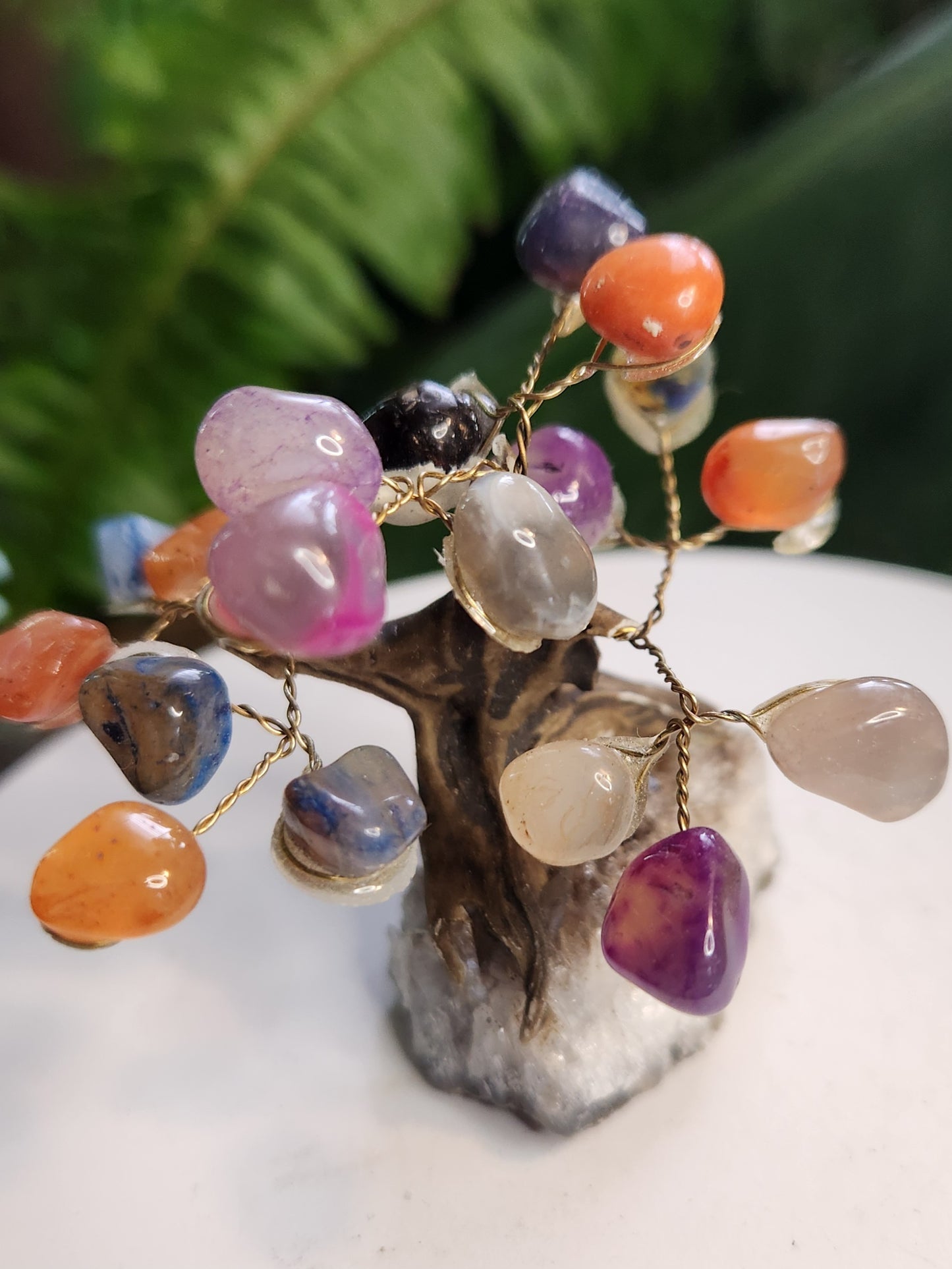 Handmade Natural Agate & Dyed Agate Crystal Tree on Quartz Base | Mixed Agate Gemstone Tree | Colorful Crystal Decor