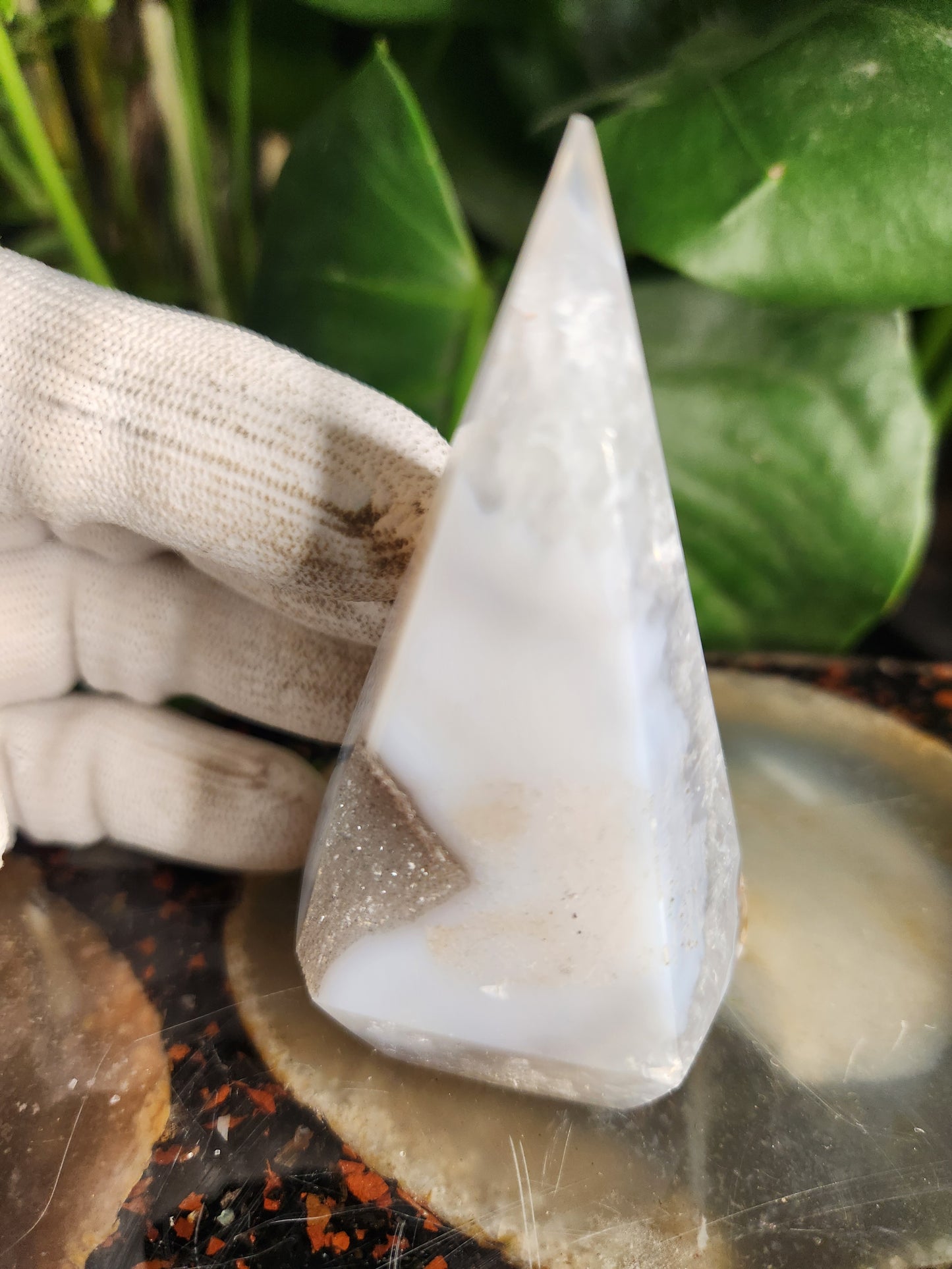 Agate Geode Tower • Diamond Shaped Druzy Point • Natural Quartz Geode • Collector Mineral & Crystal Healing Décor