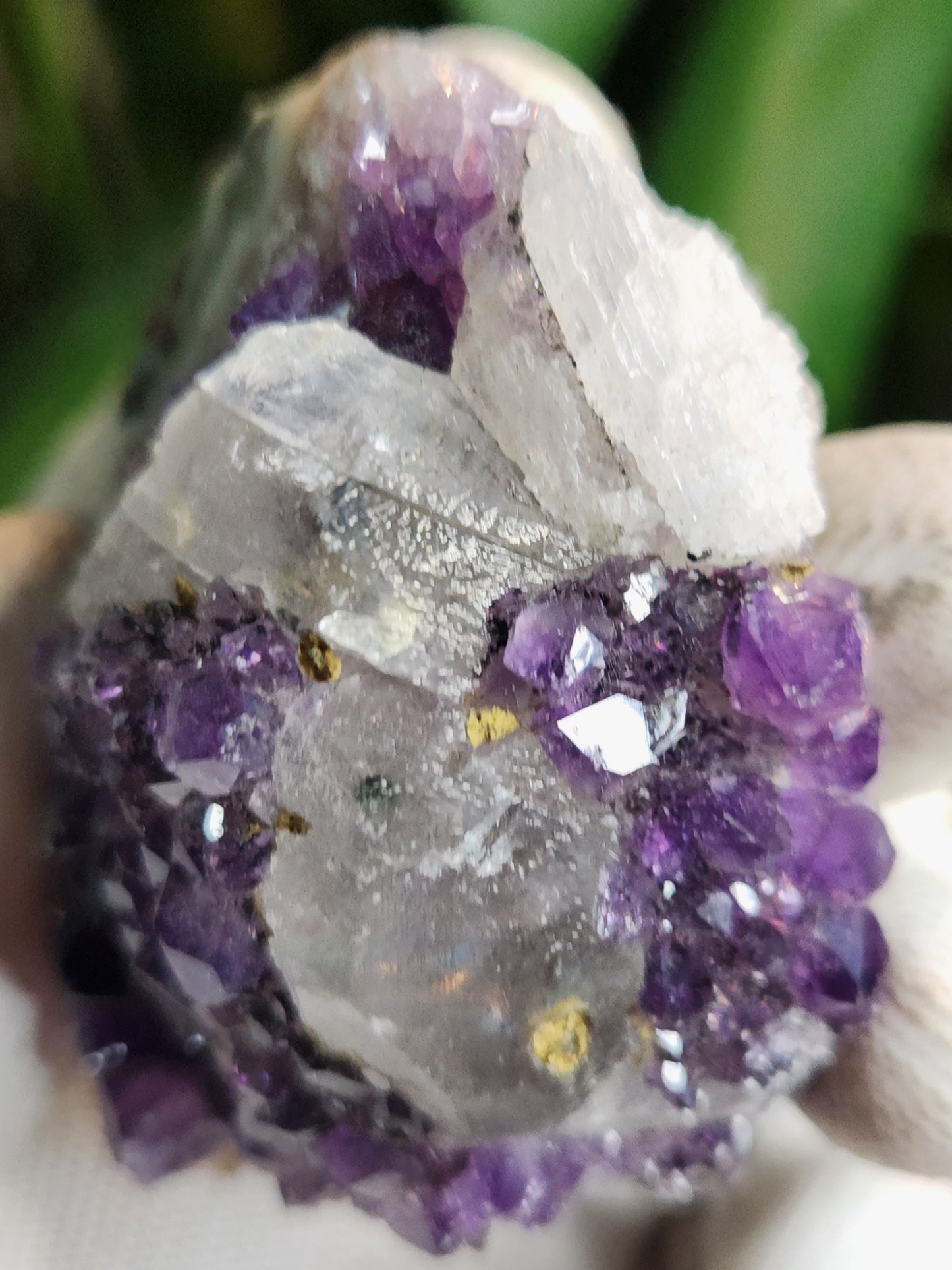 Stunning Dark Purple Brazil Amethyst with Large Calcite Crystal – Collector Grade Healing Stone for Home Décor & Energy Work