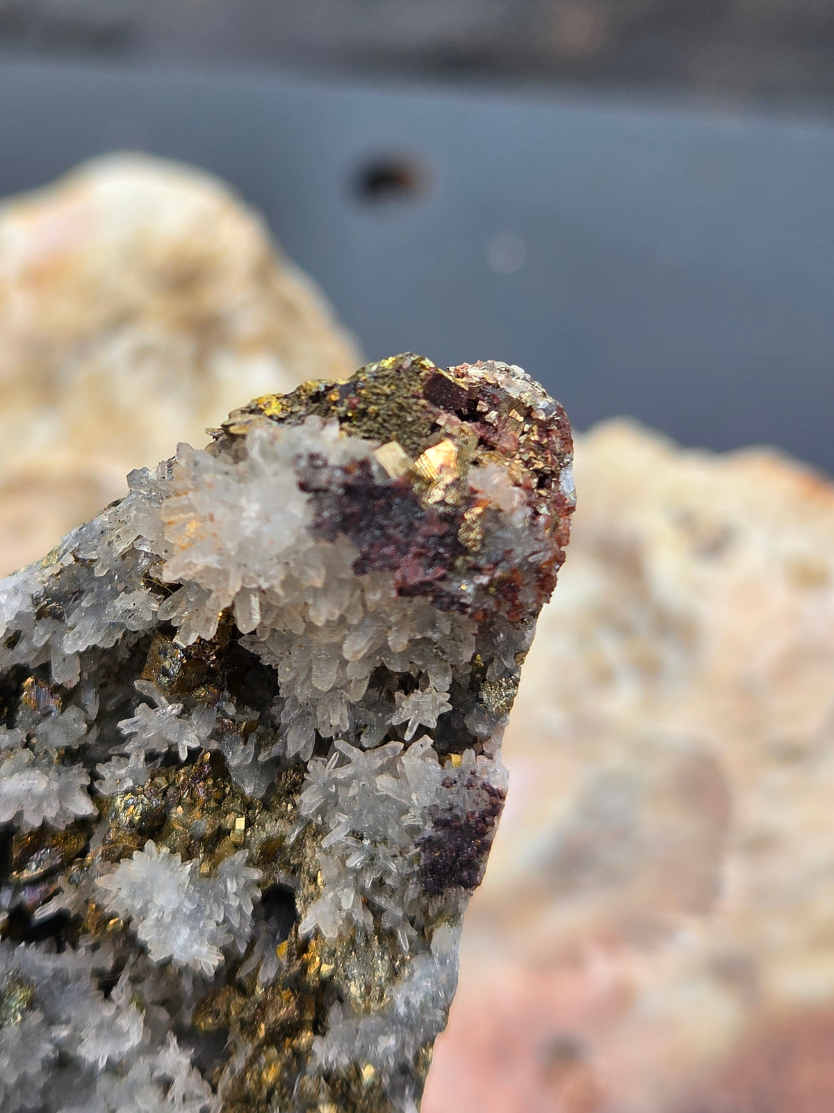 Flower Quartz with Pyrite on Sphalerite | Quartz Crystal Cluster