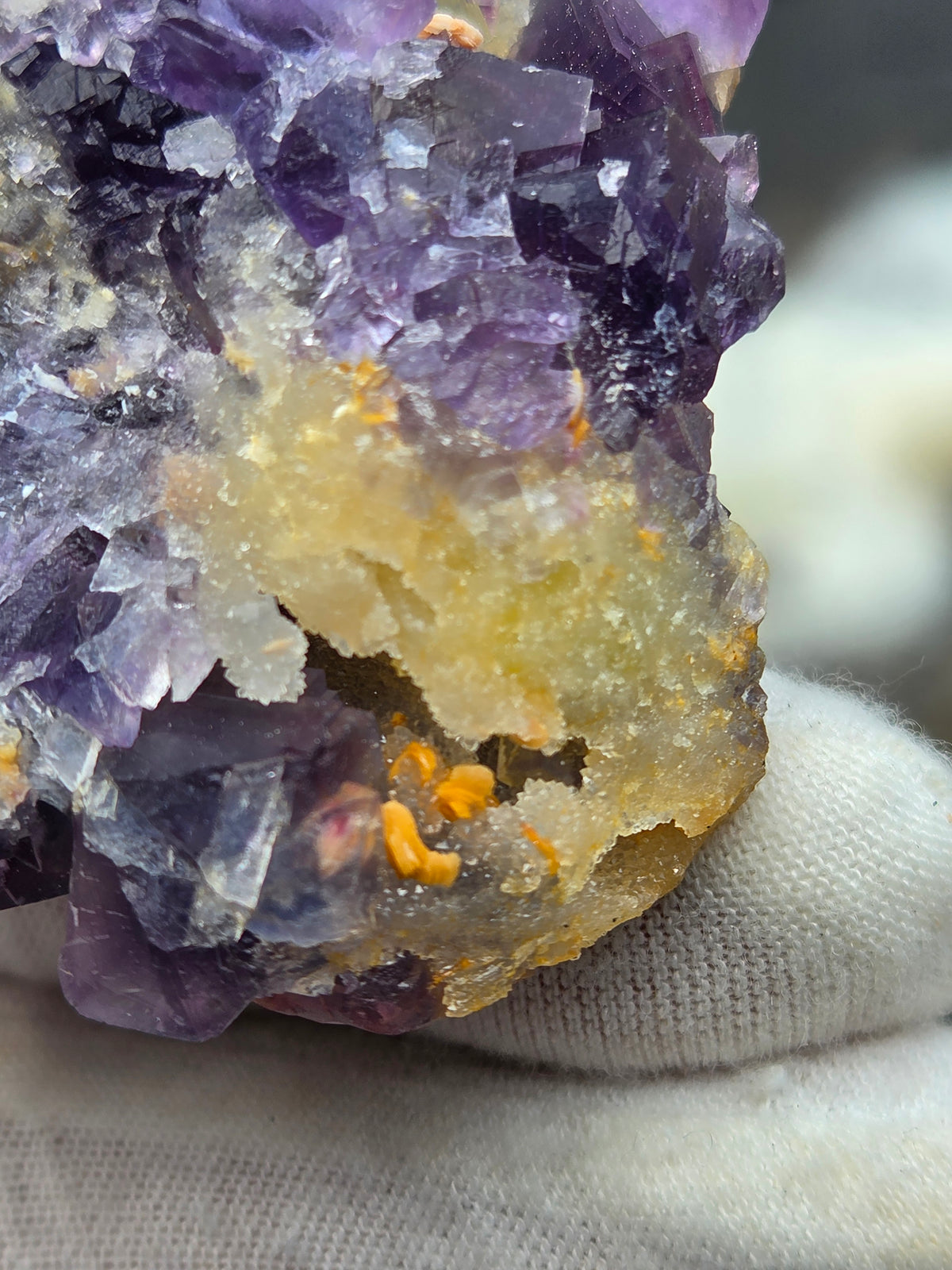Purple Fluorite Crystal Cluster on Sugar Calcite | Natural Violet Calcite