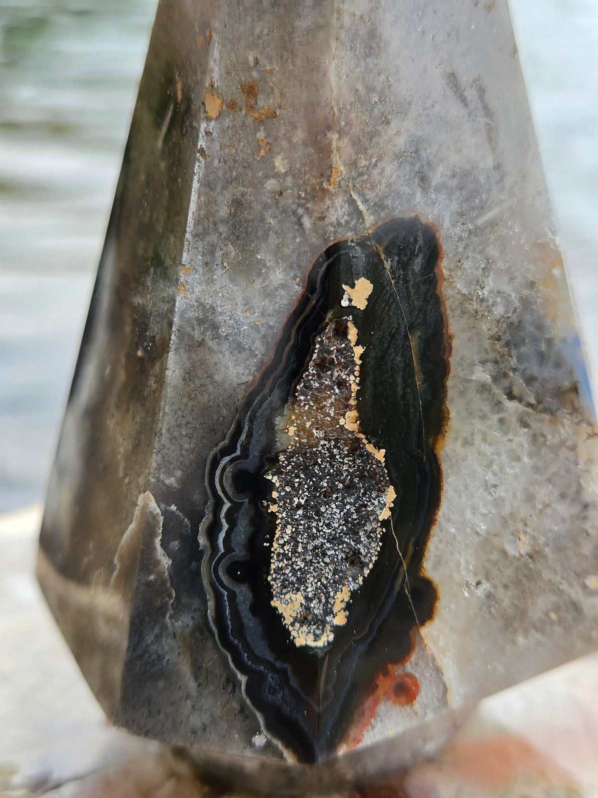 Polished Agate Diamond with Druzy Pockets | Natural Agate Crystal