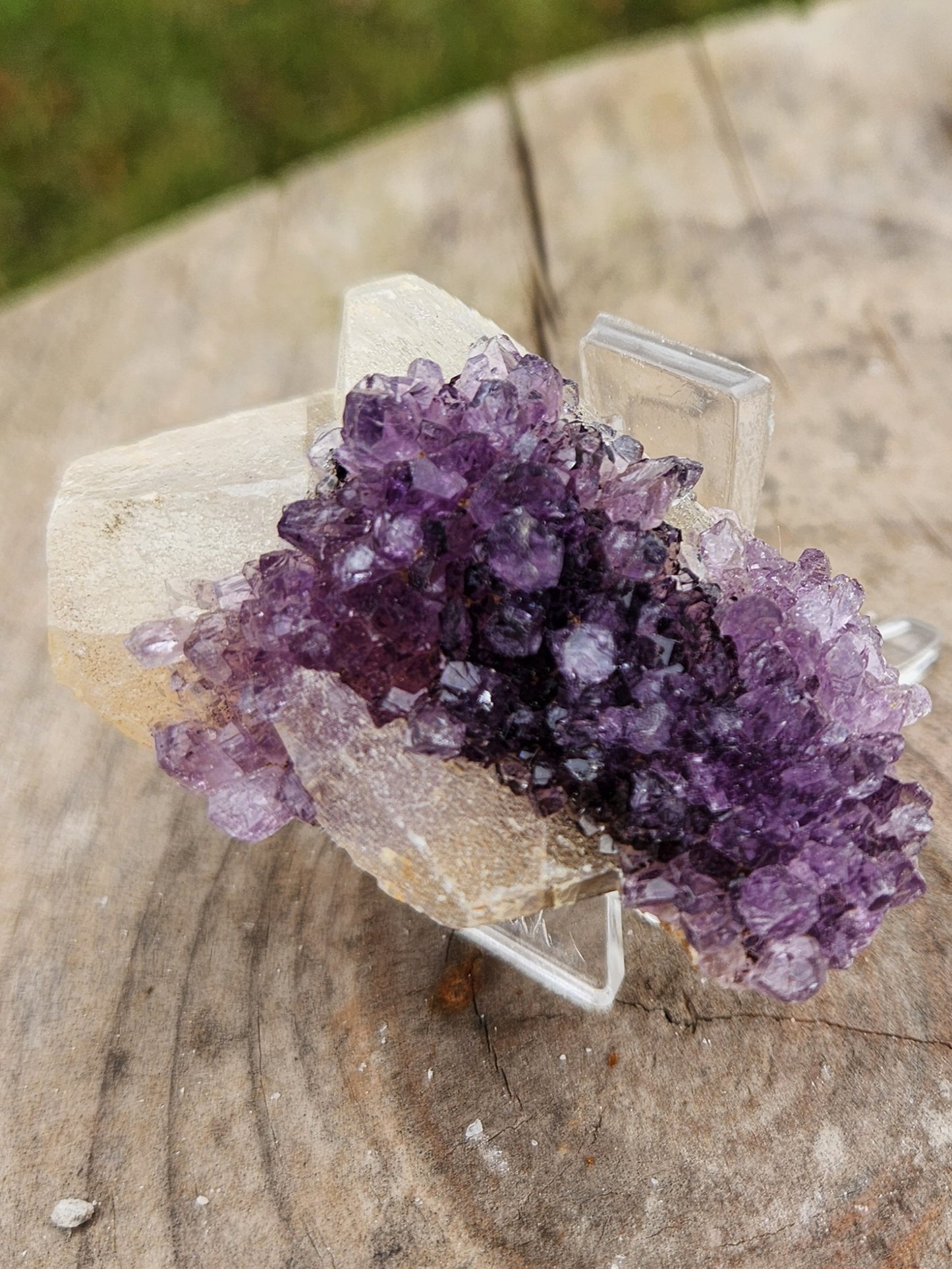 Stunning Dark Purple Brazil Amethyst with Large Calcite Crystal – Collector Grade Healing Stone for Home Décor & Energy Work