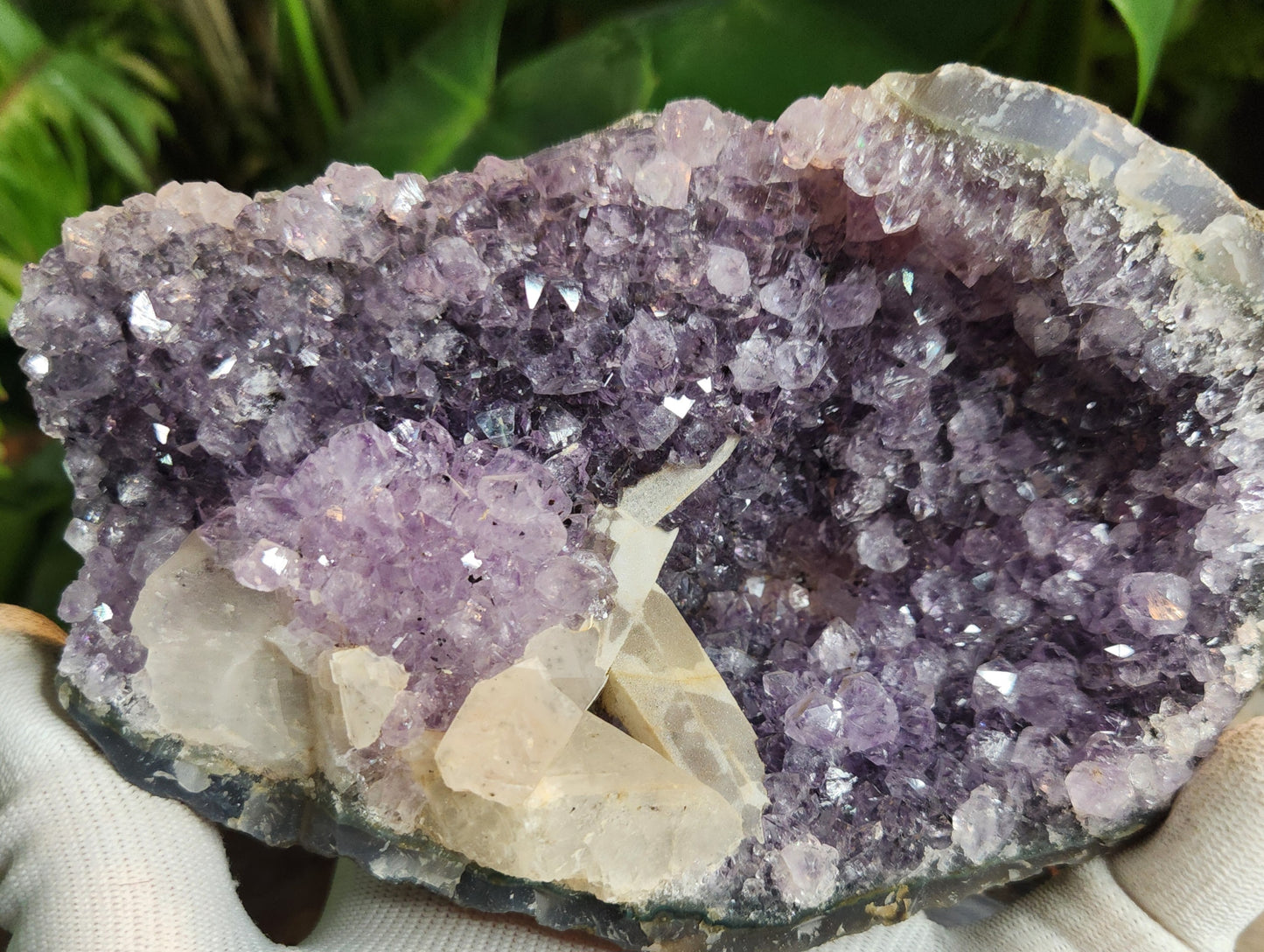 Stunning large Amethyst Crystal Geode with Calcite & Amethyst Flower | Rare Floral Quartz Formation