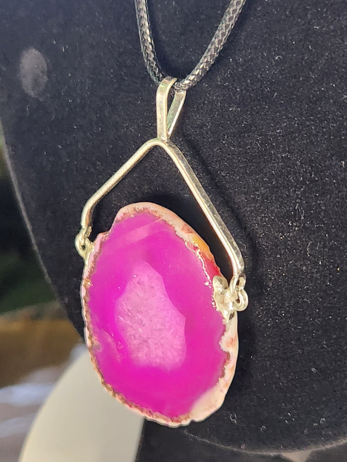 Pink Agate Slice Necklace, Dyed Agate Druzy Pendant, Natural Agate Slab Crystal Jewelry, Boho Stone Necklace