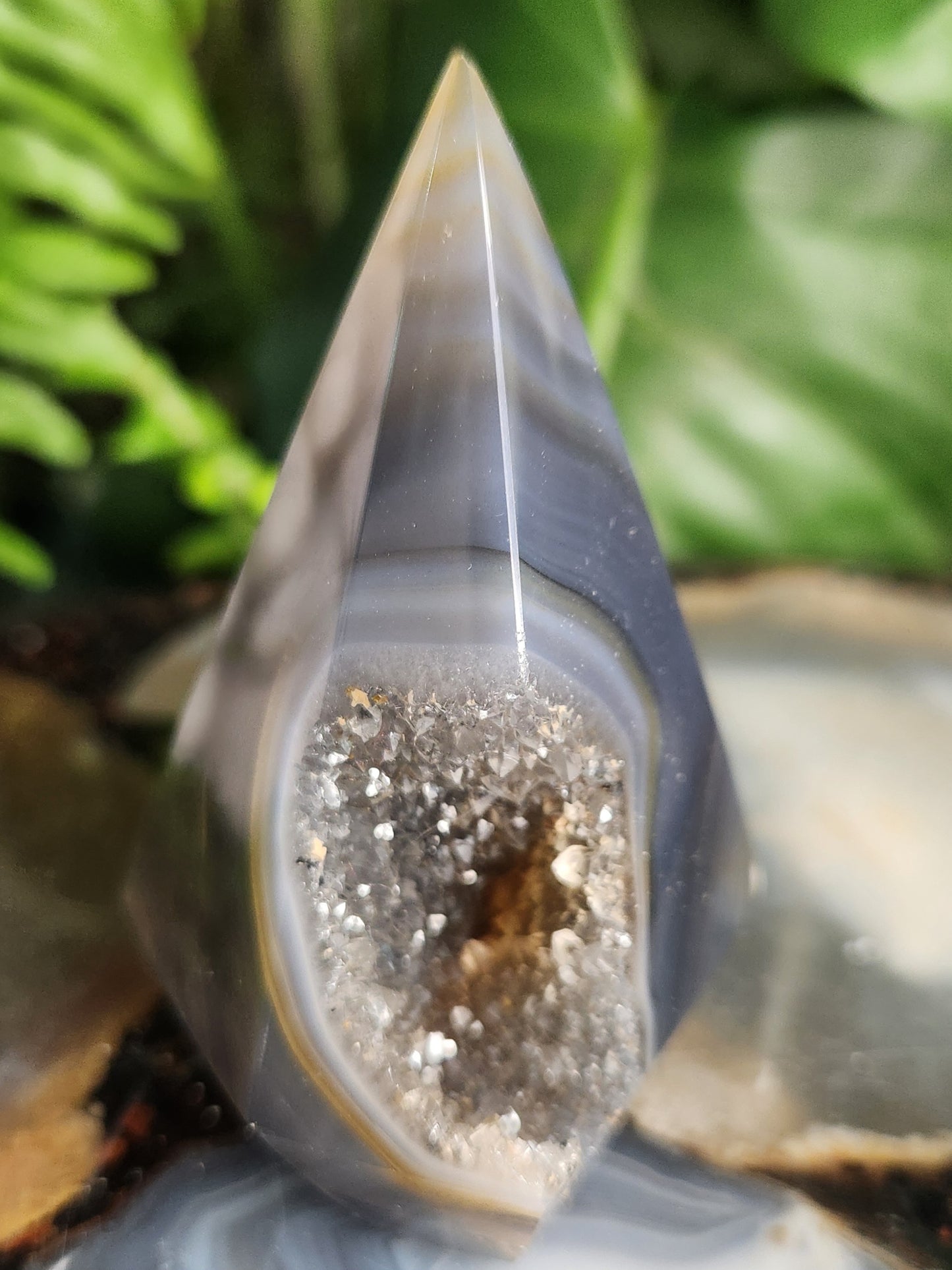 Agate Geode Tower • Diamond Shaped Druzy Point • Natural Quartz Geode • Collector Mineral & Crystal Healing Décor