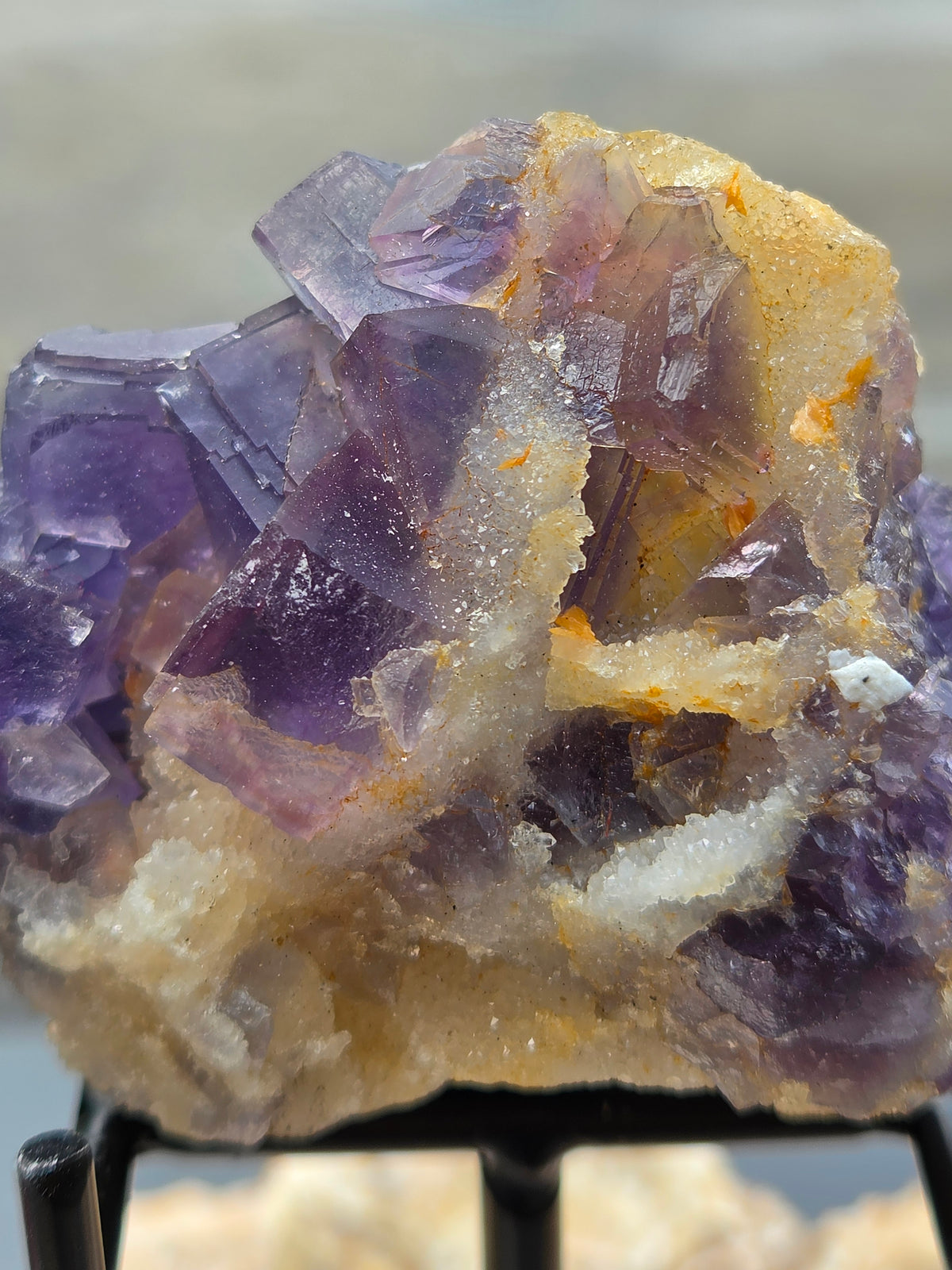 Purple Fluorite Crystal Cluster on Sugar Calcite | Natural Violet Calcite