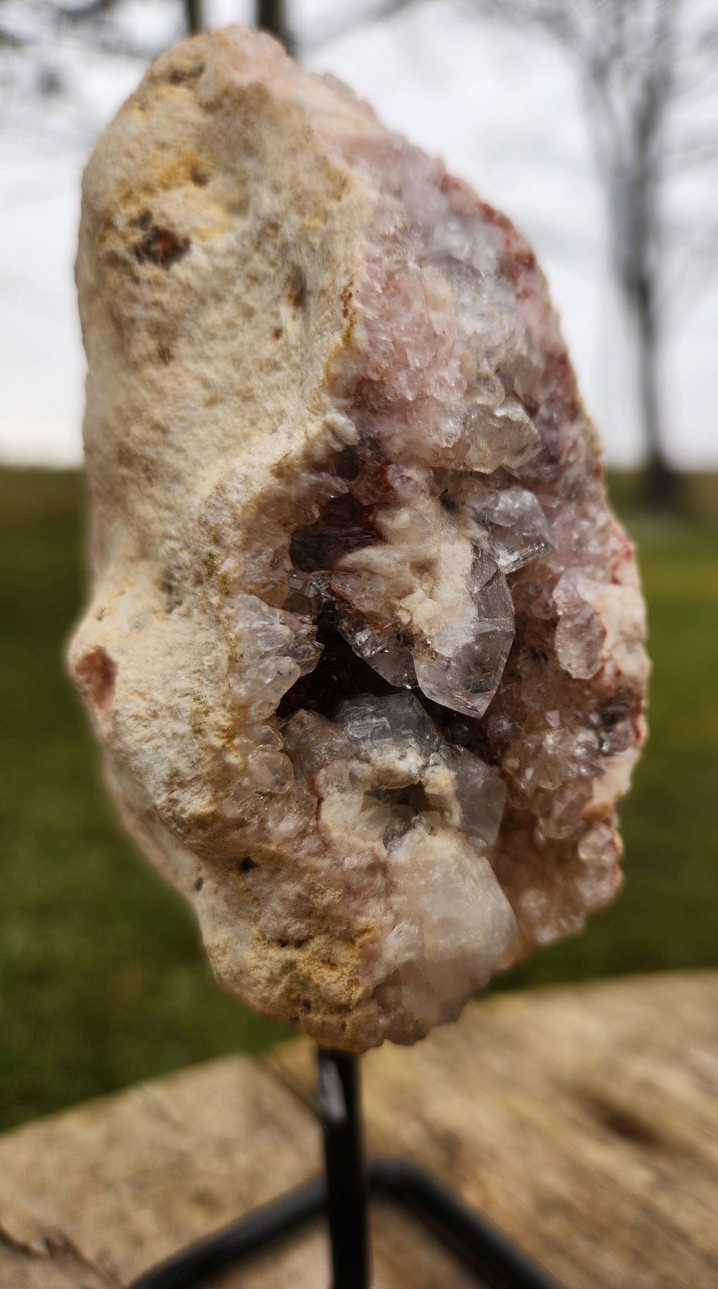 Pink Amethyst Crystal Geode on Stand - Gentle, Heart-Centered Energy - Emotional Healing and Spiritual Growth.