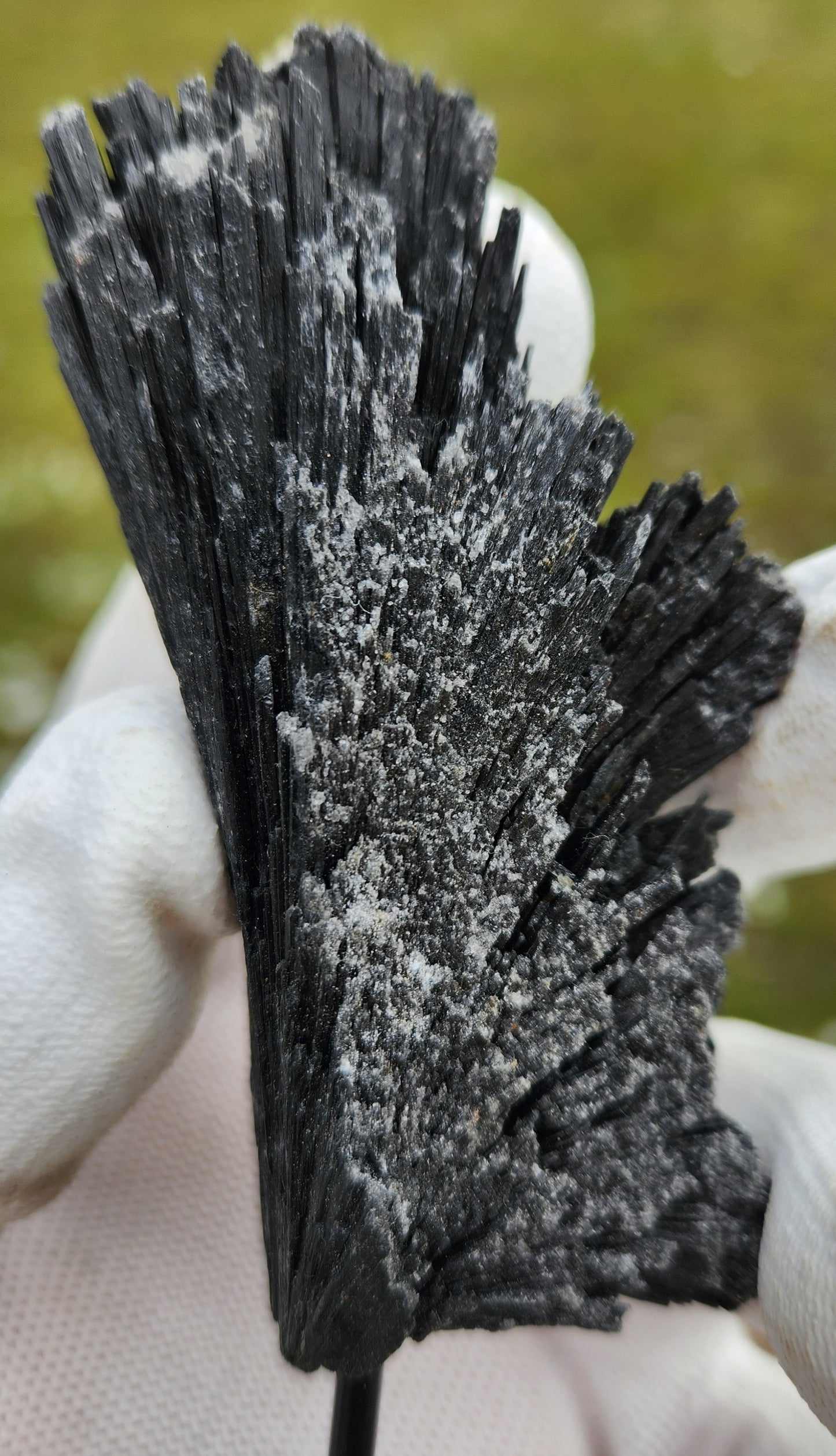 Black Kyanite Fan Crystal Cluster on Metal Stand – Natural Bladed Specimen for Protection, Cleansing & Home Décor