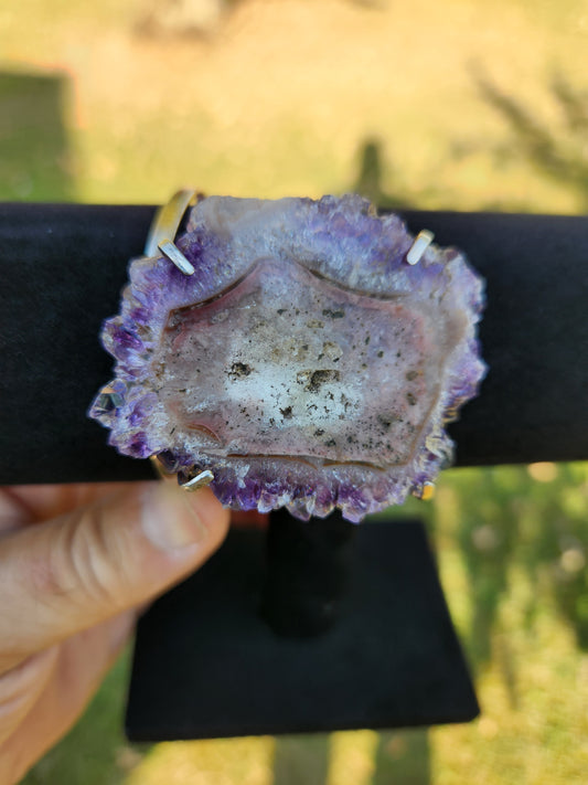 Natural Amethyst Stalactite Slice Cuff Bracelet – Spiritual Protection & Inner Peace