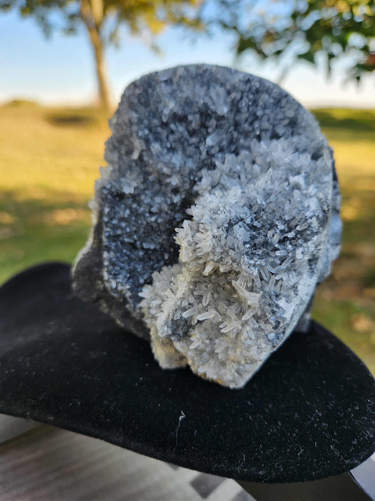 Black and Gray Druzy Quartz Crystal Skull – Unique Hand-Carved Crystal Art