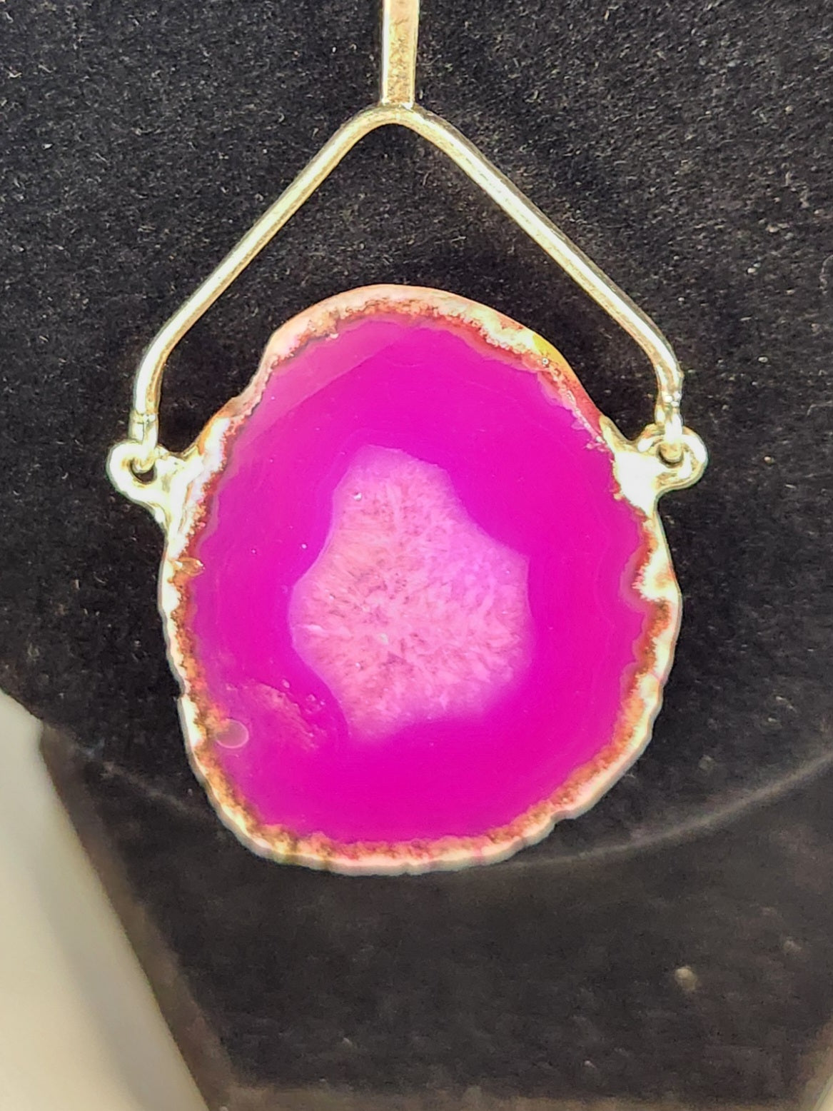 Pink Agate Slice Necklace, Dyed Agate Druzy Pendant, Natural Agate Slab Crystal Jewelry, Boho Stone Necklace