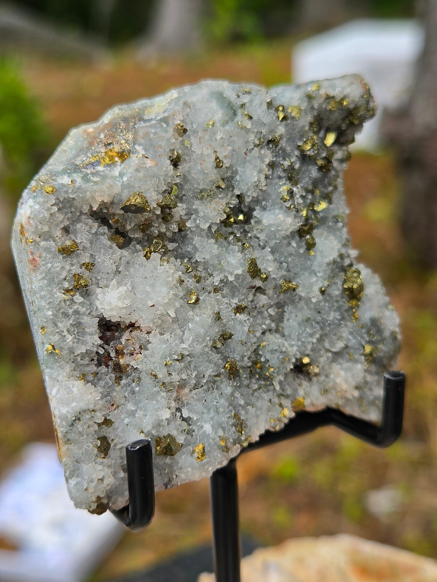 Chalcopyrite on Quartz Crystal Cluster | Natural Golden Pyrite Chalcopyrite