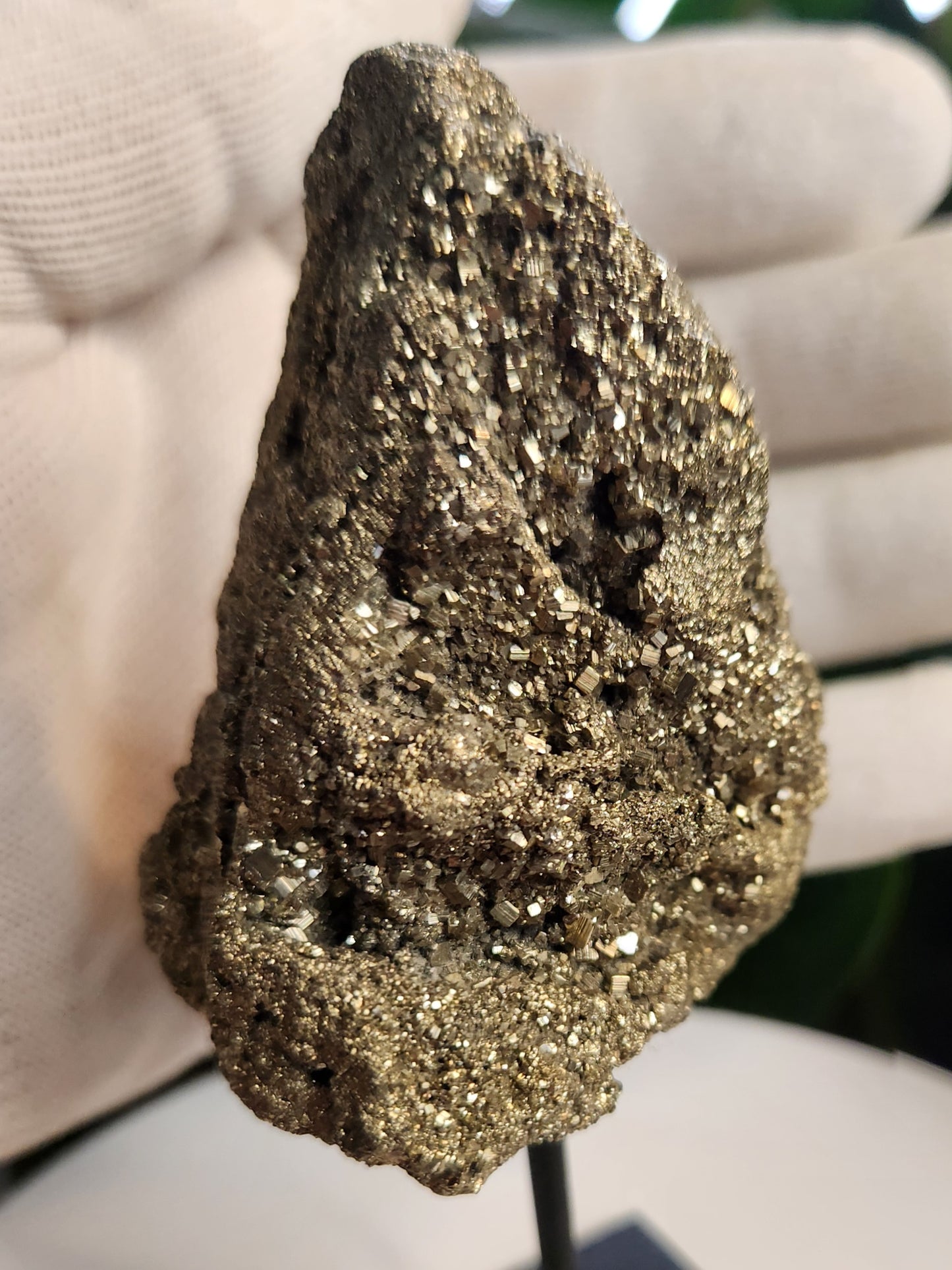 Pyrite Crystal Cluster on Metal Display Stand – Natural Abundance & Protection Stone