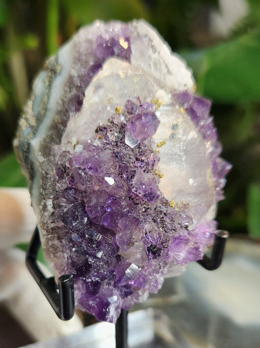 Stunning Dark Purple Brazil Amethyst with Large Calcite Crystal – Collector Grade Healing Stone for Home Décor & Energy Work
