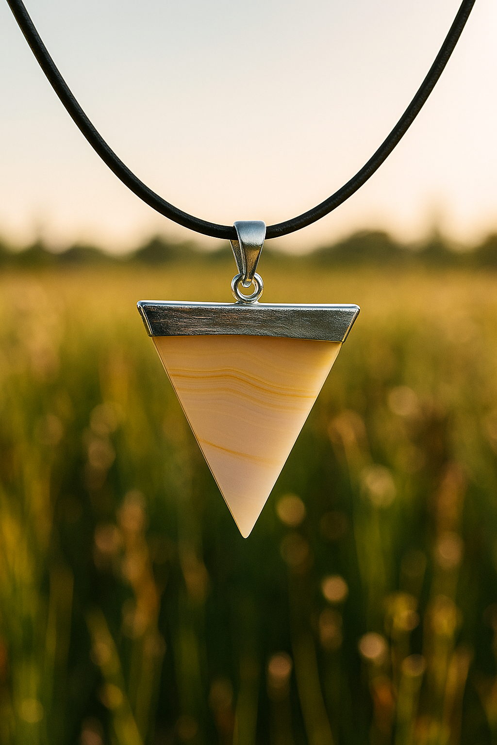 Yellow Banded Agate Triangle Pendant – Natural Stone Necklace for Positivity & Confidence – Handmade Crystal Jewelry