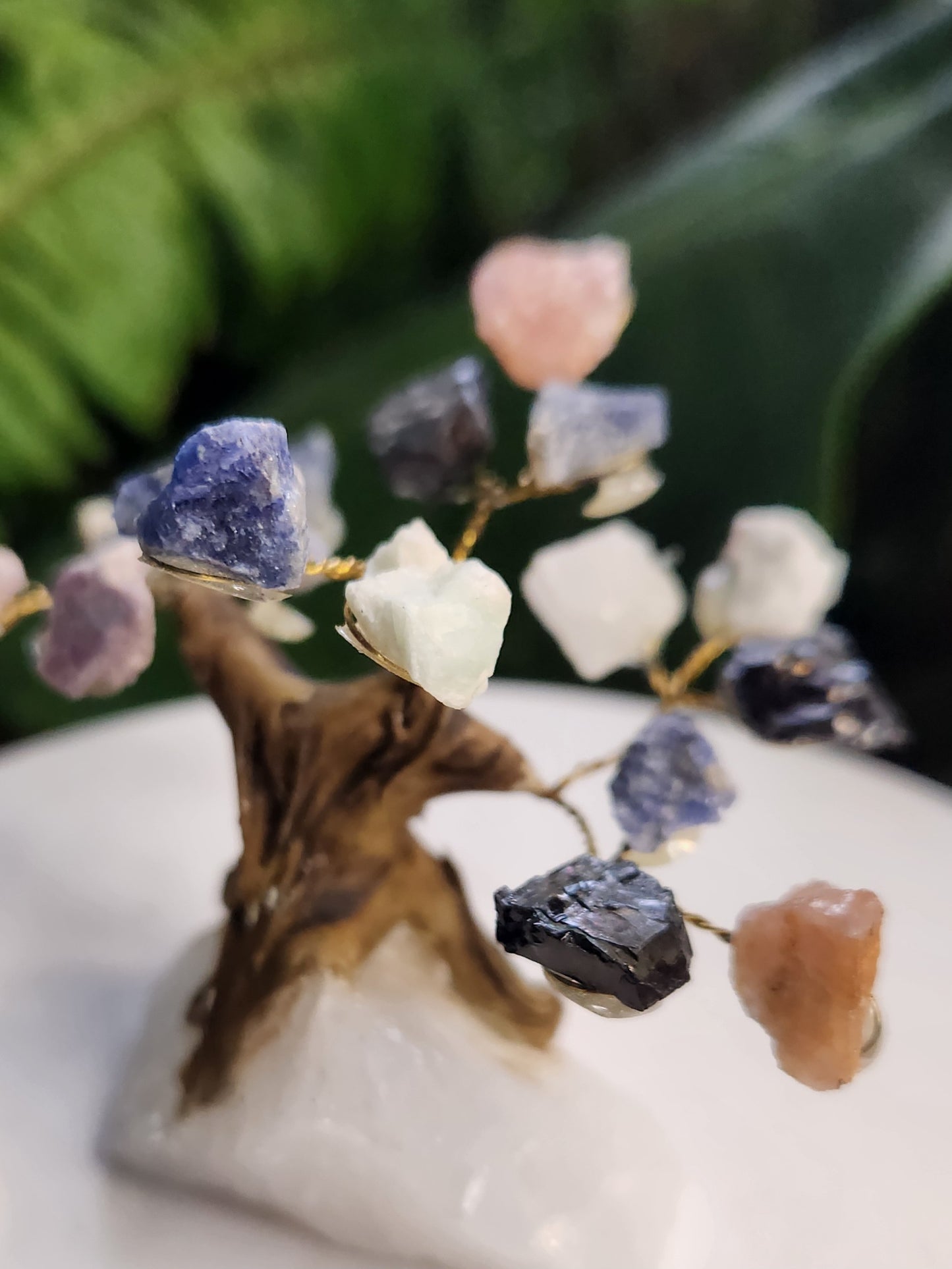 Mixed Gemstone Crystal Tree on Quartz Base | Rose Quartz, Sodalite & Black Tourmaline Healing Decor