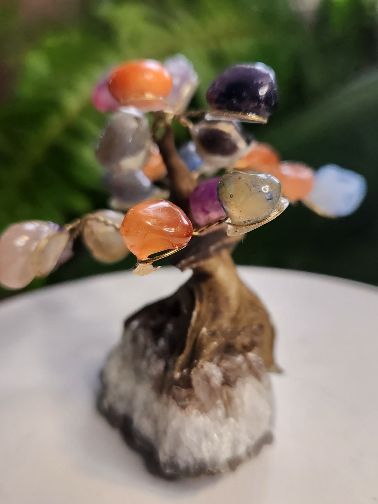 Handmade Natural Agate & Dyed Agate Crystal Tree on Quartz Base | Mixed Agate Gemstone Tree | Colorful Crystal Decor