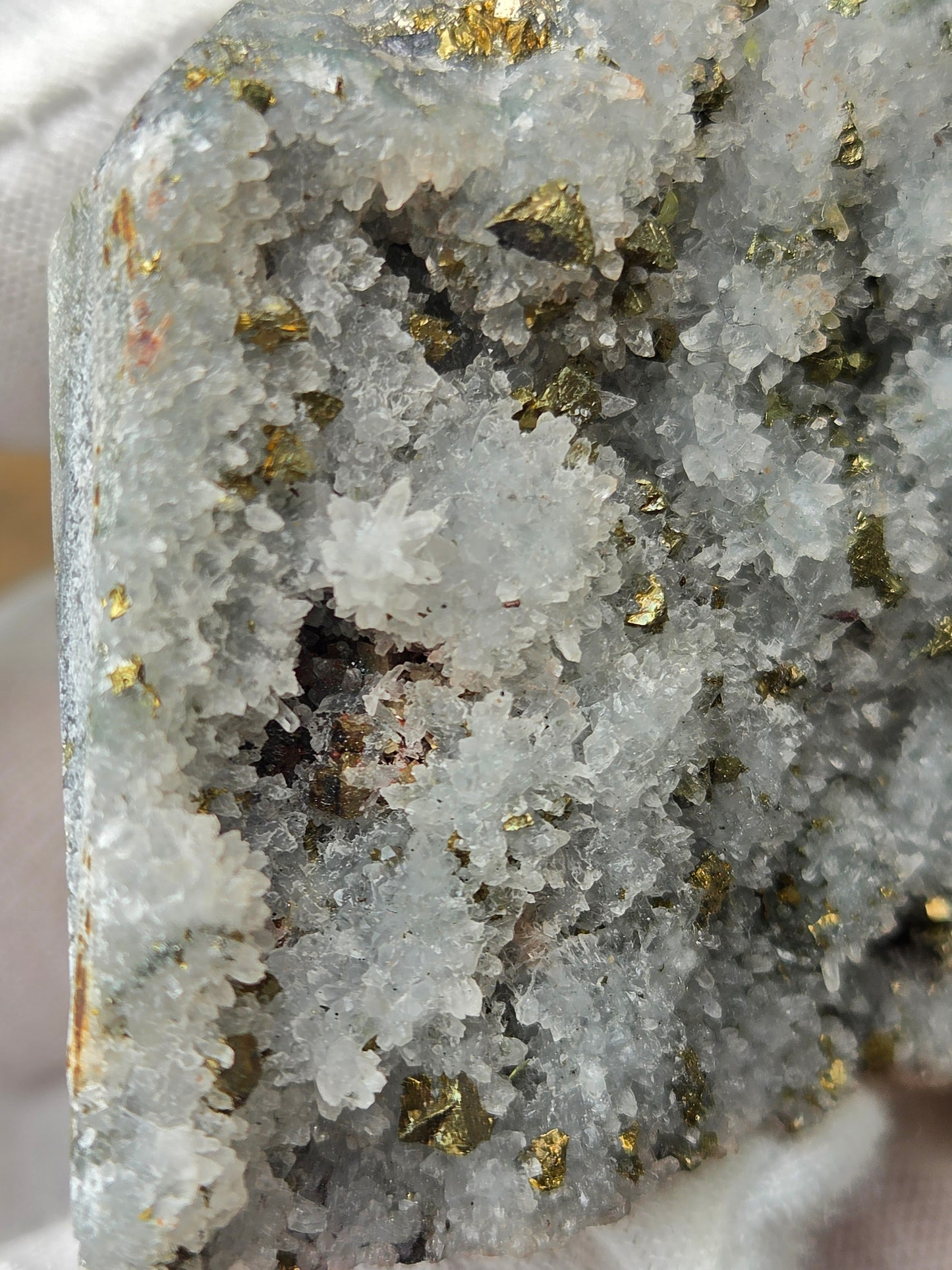 Chalcopyrite on Quartz Crystal Cluster | Natural Golden Pyrite Chalcopyrite