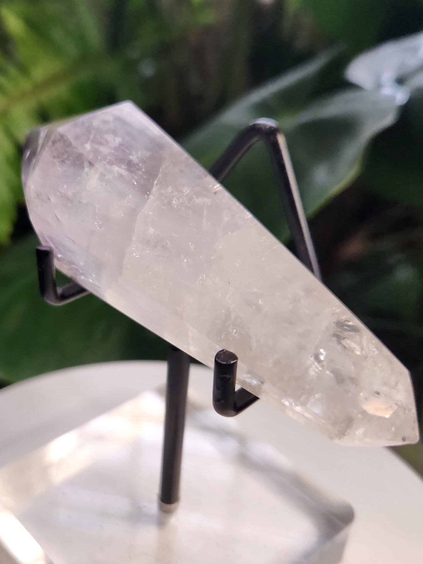 Natural Clear Quartz with Amethyst Crystal Point with Inclusions – Polished Amethyst Generator