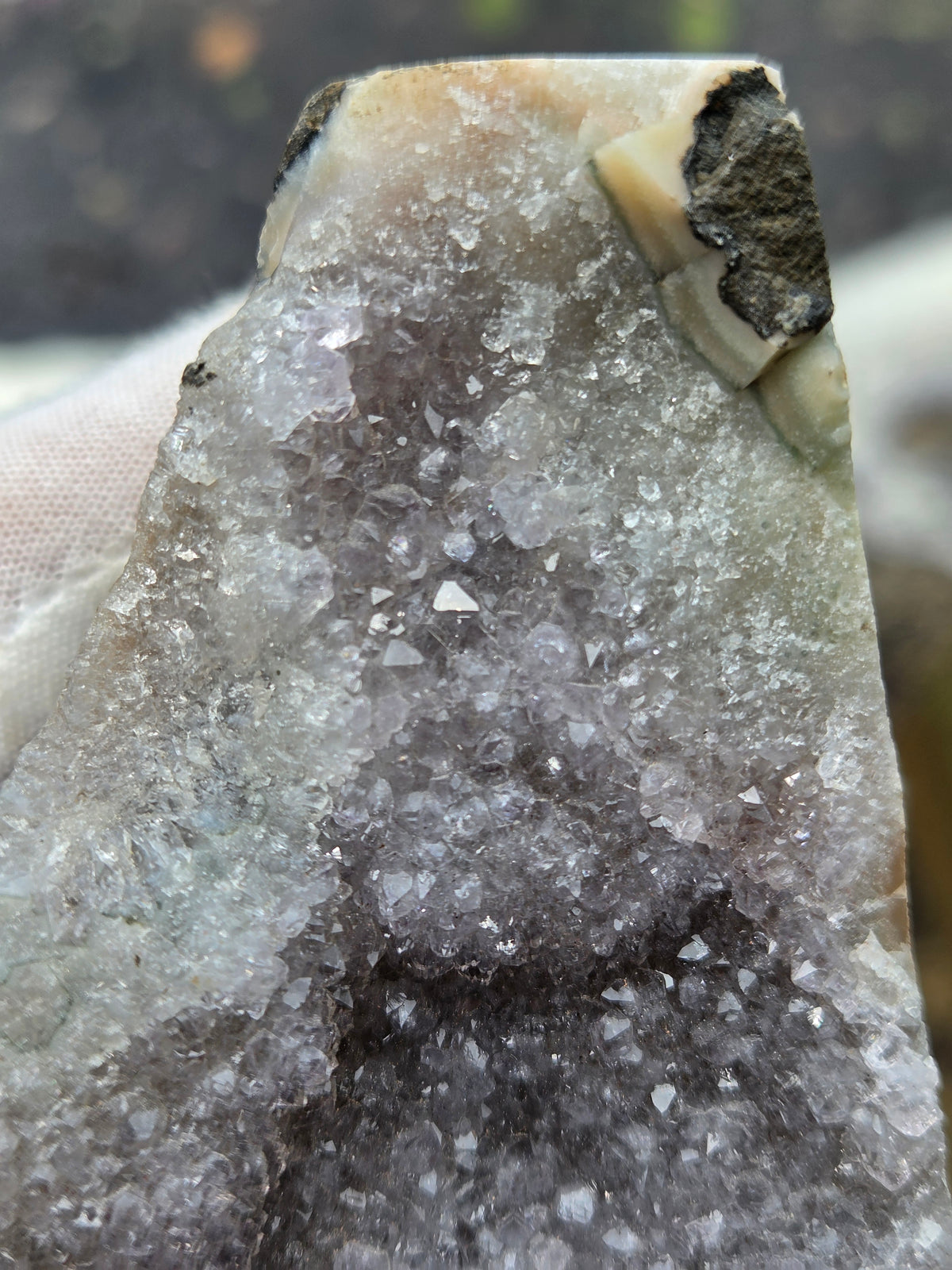 Amethyst Standing Crystal Cluster with Calcite | Natural Amethyst Geode