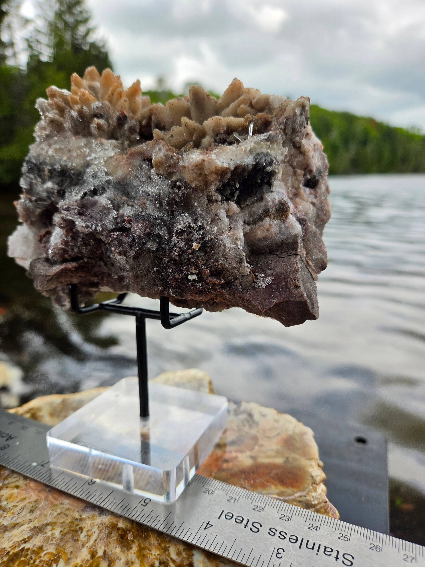 Large Dogtooth Calcite Crystal Cluster with Quartz Druzy & Sphalerite