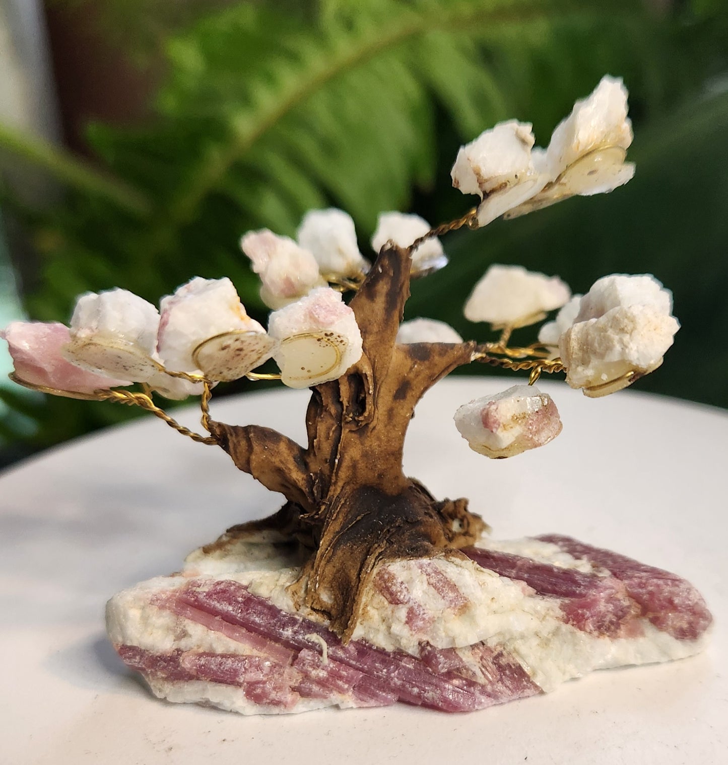 Handmade Pink Tourmaline in White Calcite Crystal Tree | Natural Heart Healing Gemstone Tree | Love & Emotional Balance Decor