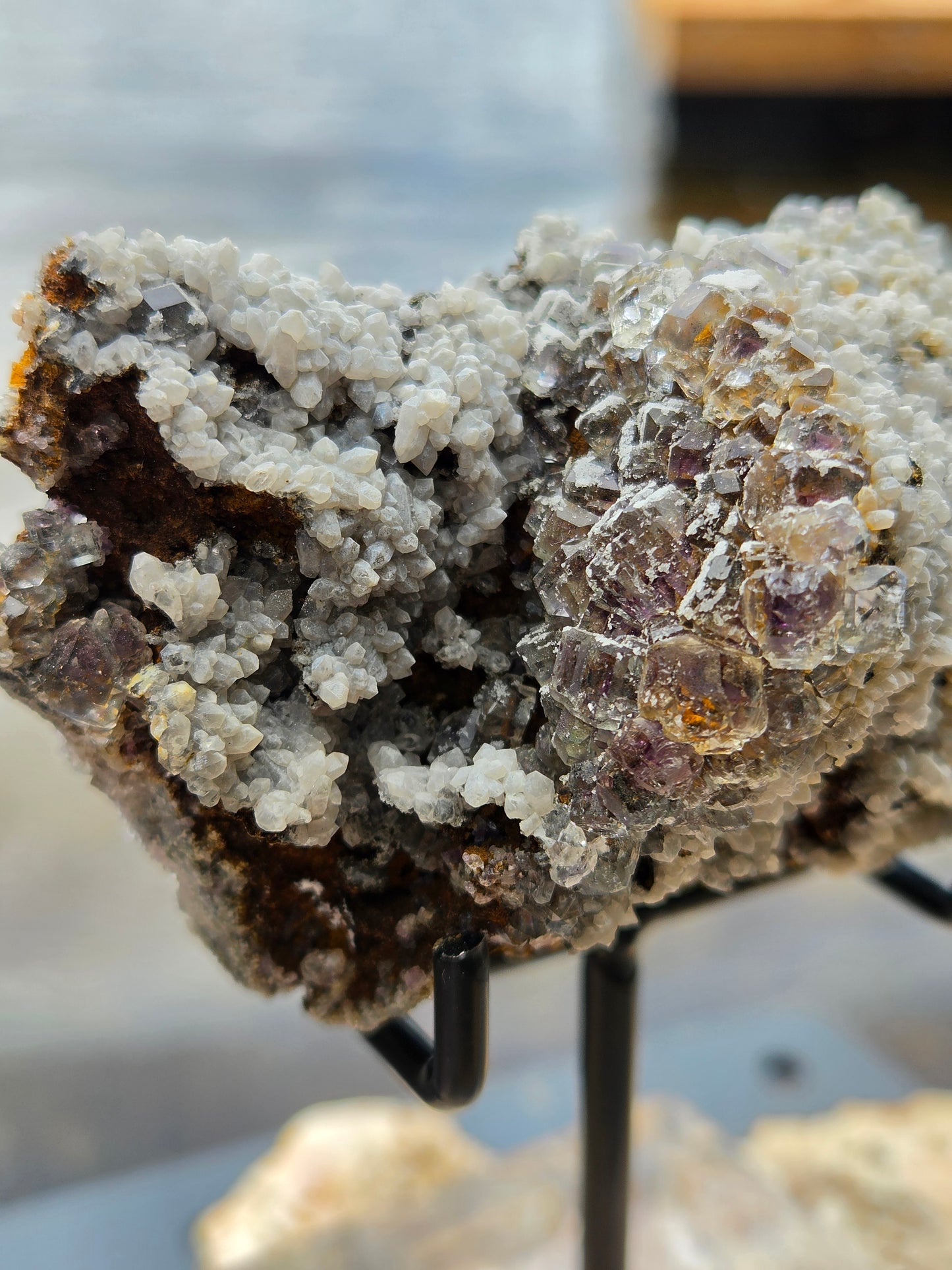 Fluorite with Quartz & Calcite on Sphalerite | Purple Fluorite Crystal Cluster
