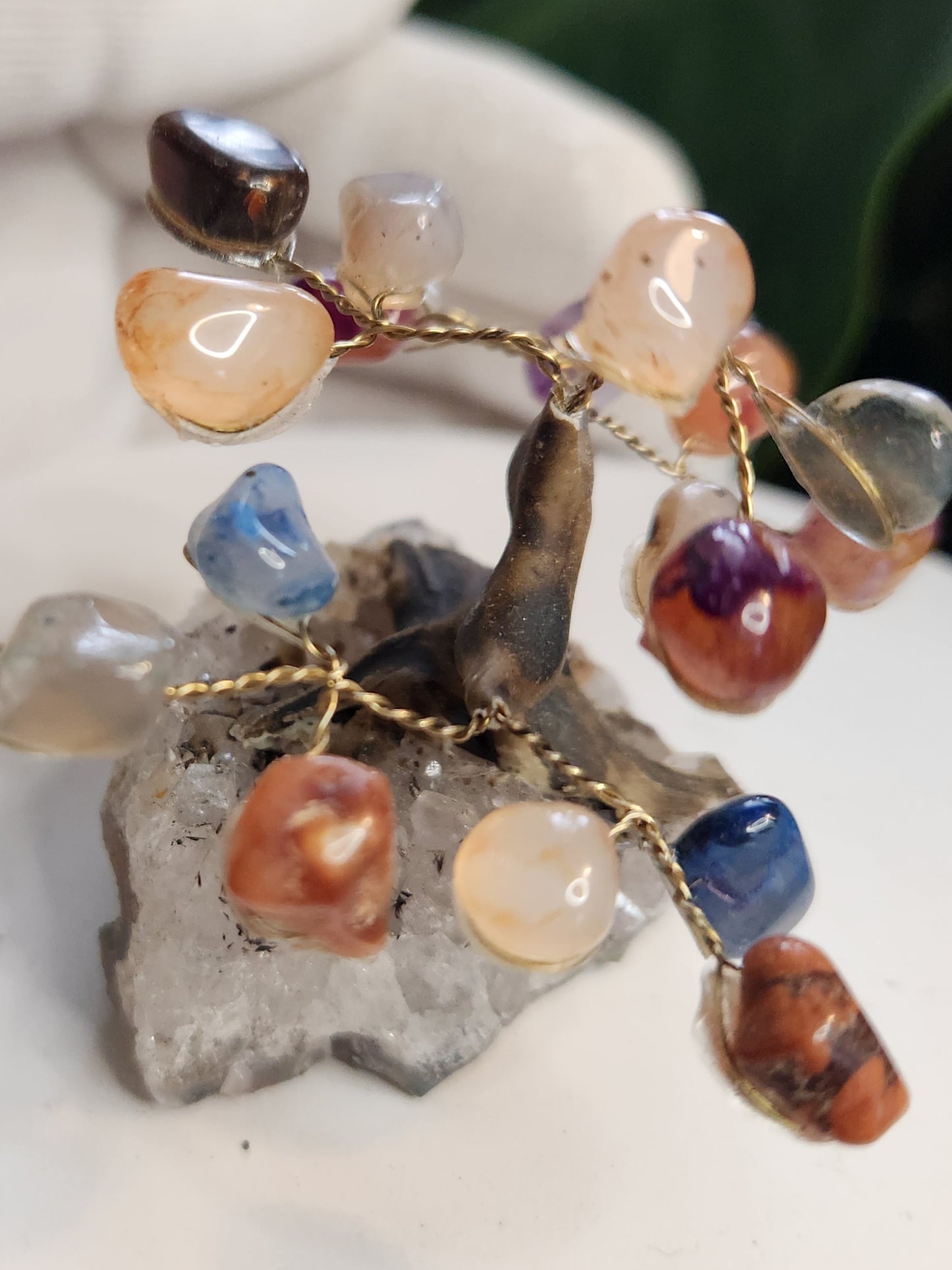 Handmade Chakra Gemstone Tree on Quartz Base | Mixed Crystal Tree | 7 Chakra Healing Crystal Decor | Energy Balance Decor