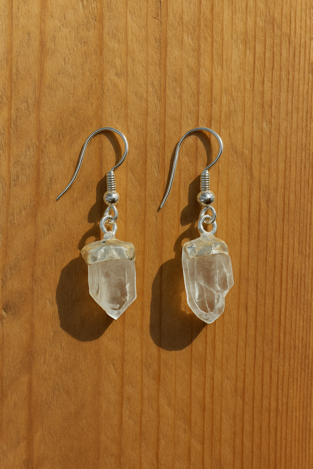 Natural Raw Quartz Crystal Earrings – Healing Stone Jewelry, Clear Quartz Dangle Earrings, Handmade.