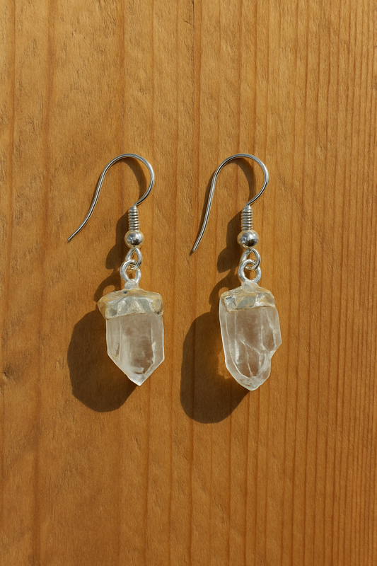 Natural Raw Quartz Crystal Earrings – Healing Stone Jewelry, Clear Quartz Dangle Earrings, Handmade.