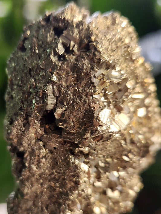 Pyrite Crystal Cluster on Metal Display Stand – Natural Abundance & Protection Stone
