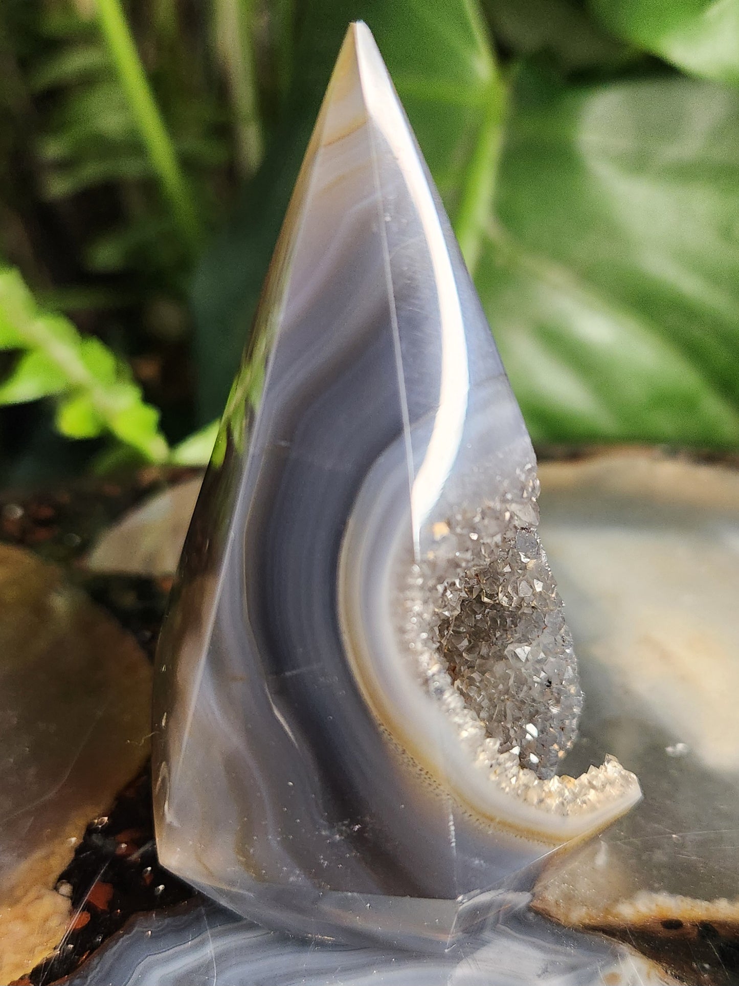 Agate Geode Tower • Diamond Shaped Druzy Point • Natural Quartz Geode • Collector Mineral & Crystal Healing Décor