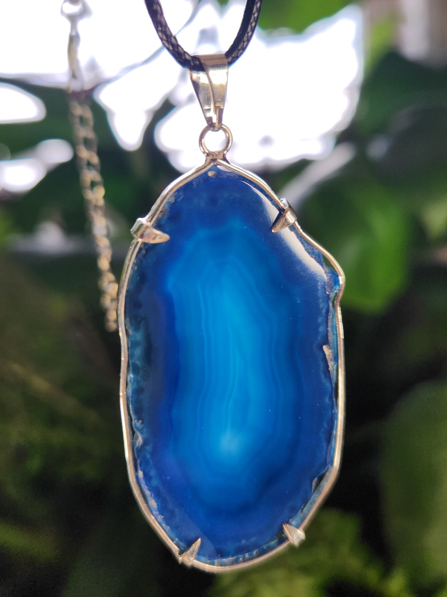 Blue Agate Slice Necklace | Agate Slab Pendant | Crystal Necklace | Boho Stone Jewelry | Healing Agate Necklace