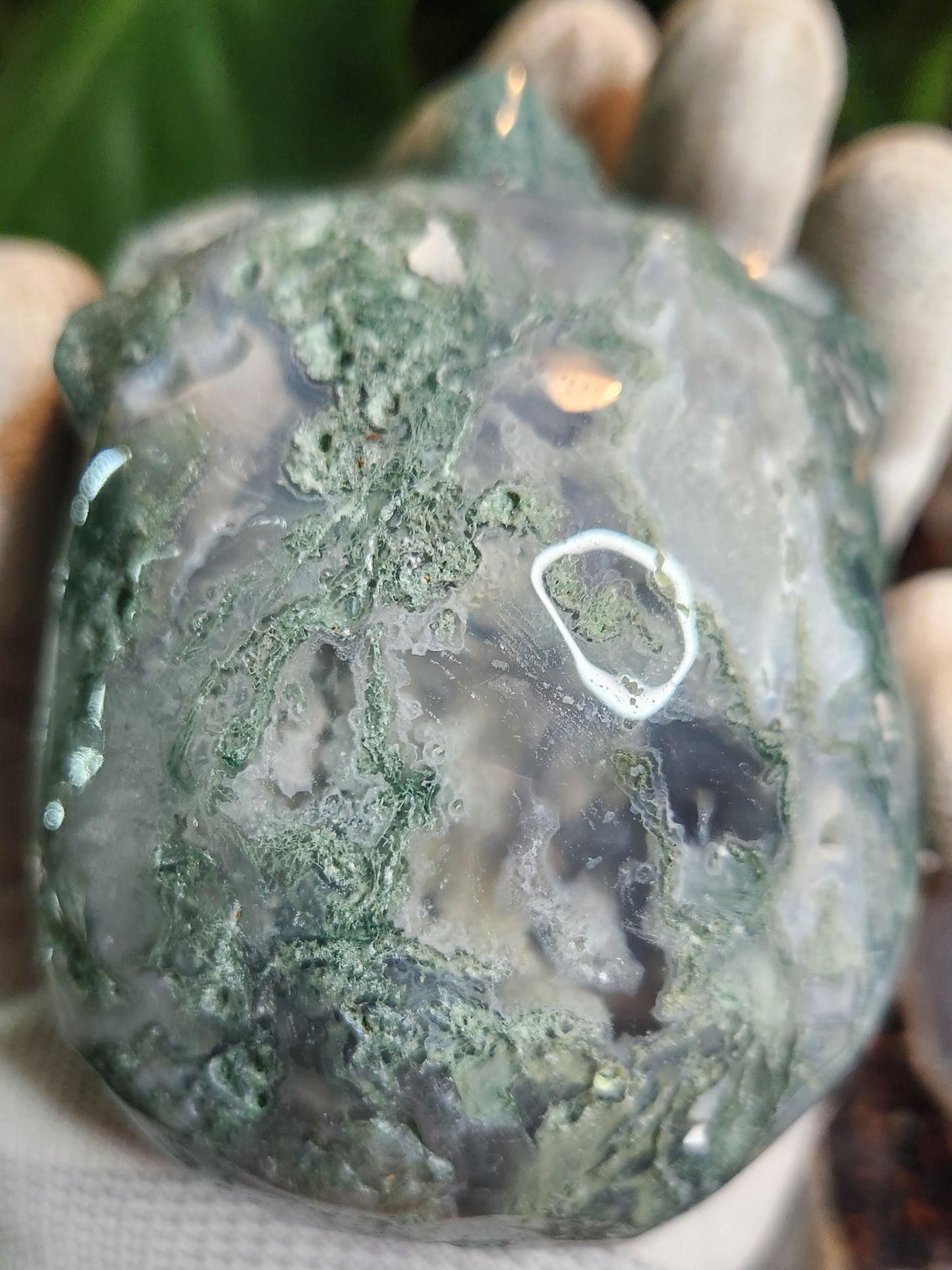 Hand-Carved Moss Agate Skull | Natural Green Chalcedony Crystal Skull | Grounding & Earth Energy Stone