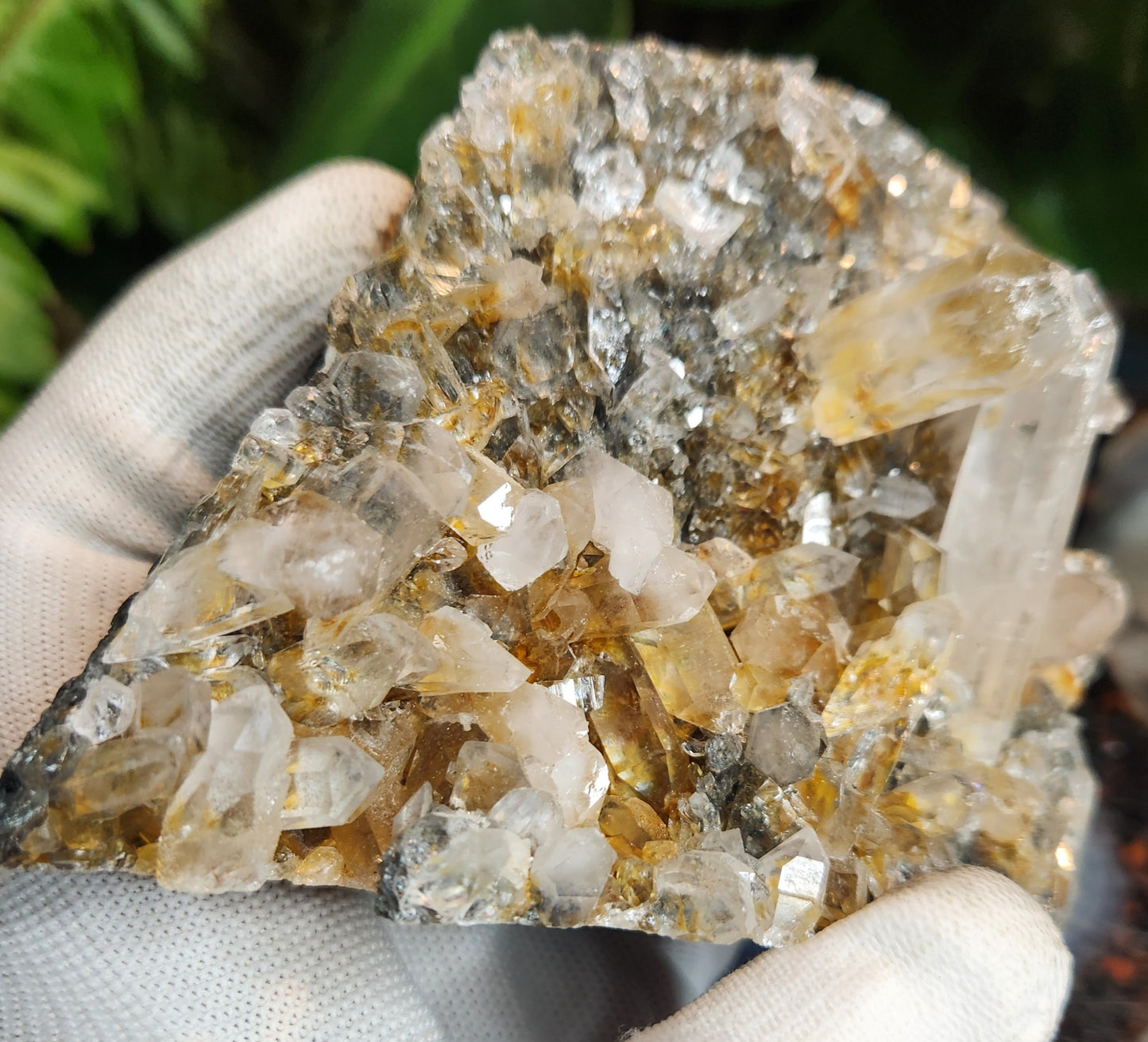 Hand-Carved Stone Skull with Natural Quartz Crystal Growth & Druzy Pockets